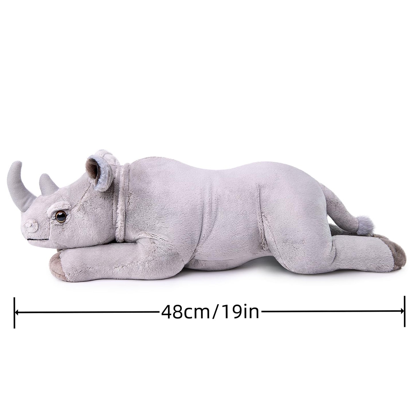 Realistic Rhino Plush Toy 15" Light Gray, Soft Hugging Toy for Kids, Home Decor