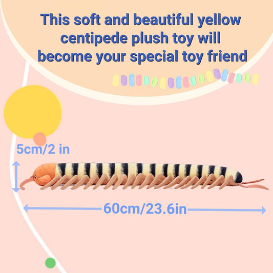 Centipede Stuffed Animal Plush- Yellow 23.6 Inch,Realistic Centipede Stuffed Toy for Kids, Home Decor, Cuddle Toy