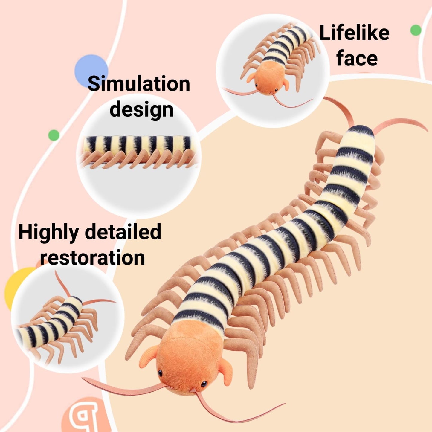 Centipede Stuffed Animal Plush- Yellow 23.6 Inch,Realistic Centipede Stuffed Toy for Kids, Home Decor, Cuddle Toy