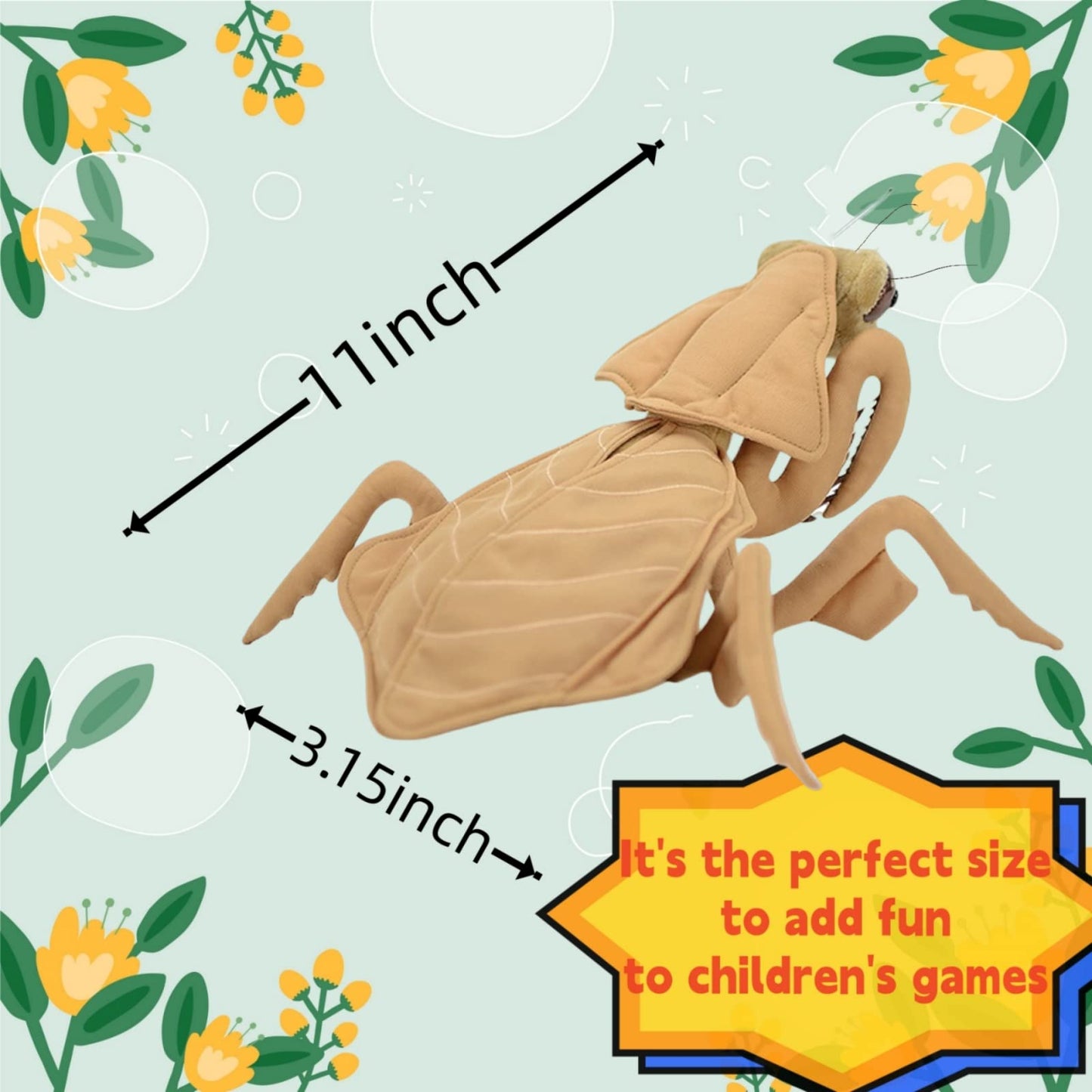 Simulation Dead Leaf Praying Mantis Plush, Lifelike Mantis Stuffed Animal,Insect Toys Gifts for Kids,Home Decor 11" Brown