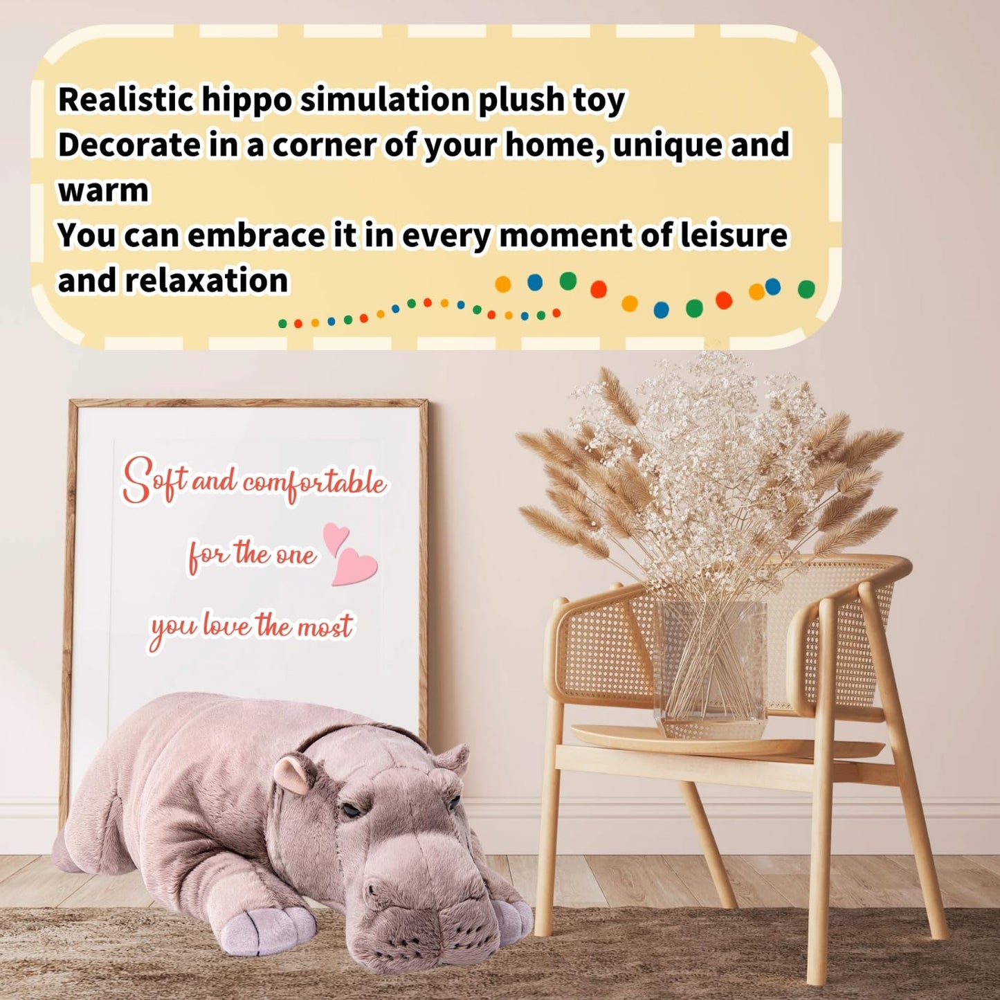 Lifelike Hippo Stuffed Animal- Grey, Realistic Hippopotamus Stuffed Animal,Simulation Soft Hippopotamus Gifts,Girl Toys,Gifts for Kids