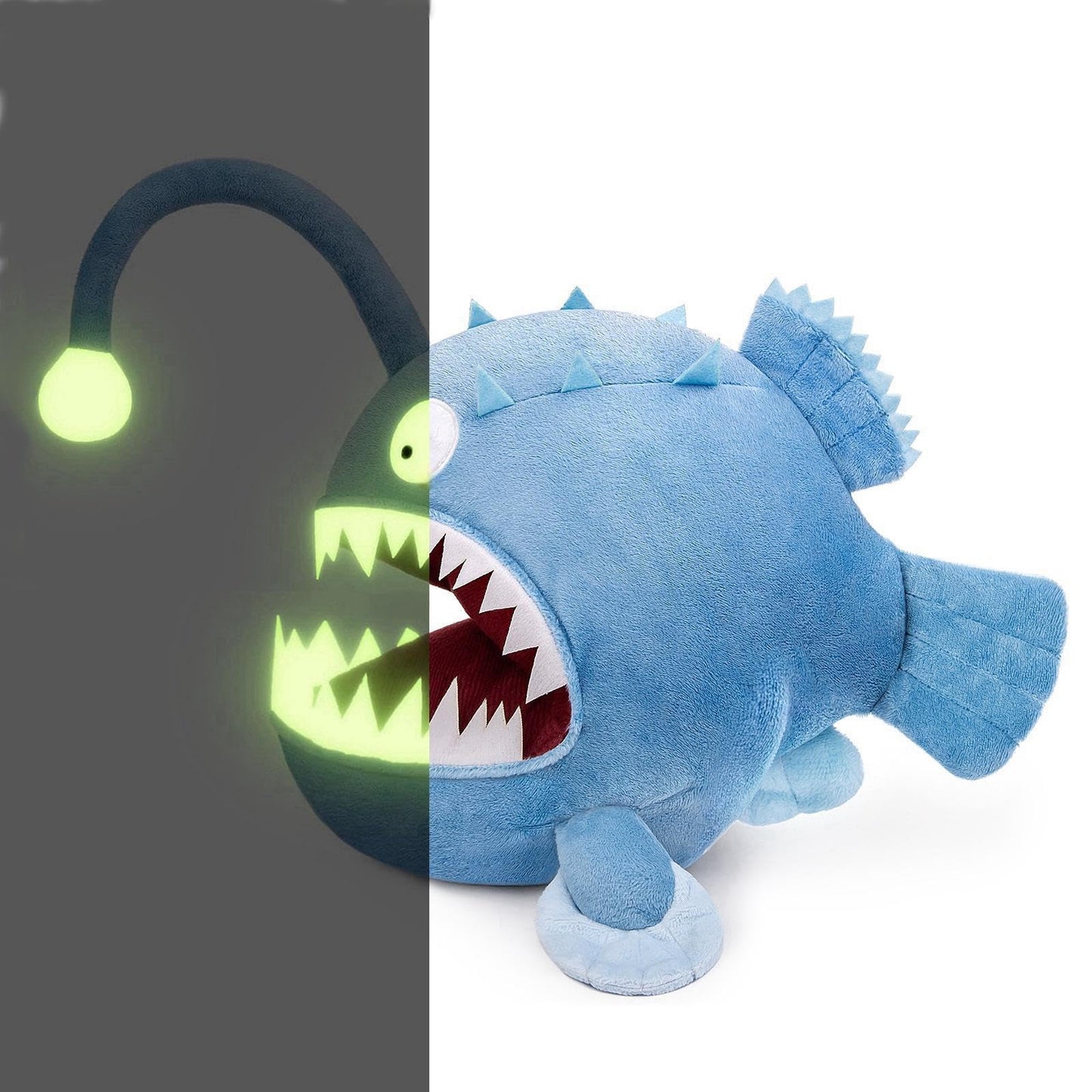 Lifelike Anglerfish Luminous Plush 9.8" Fish Stuffed Animal,Glow in The Dark,Soft Monkfish Plush,Gifts for Kids, Fish Decor