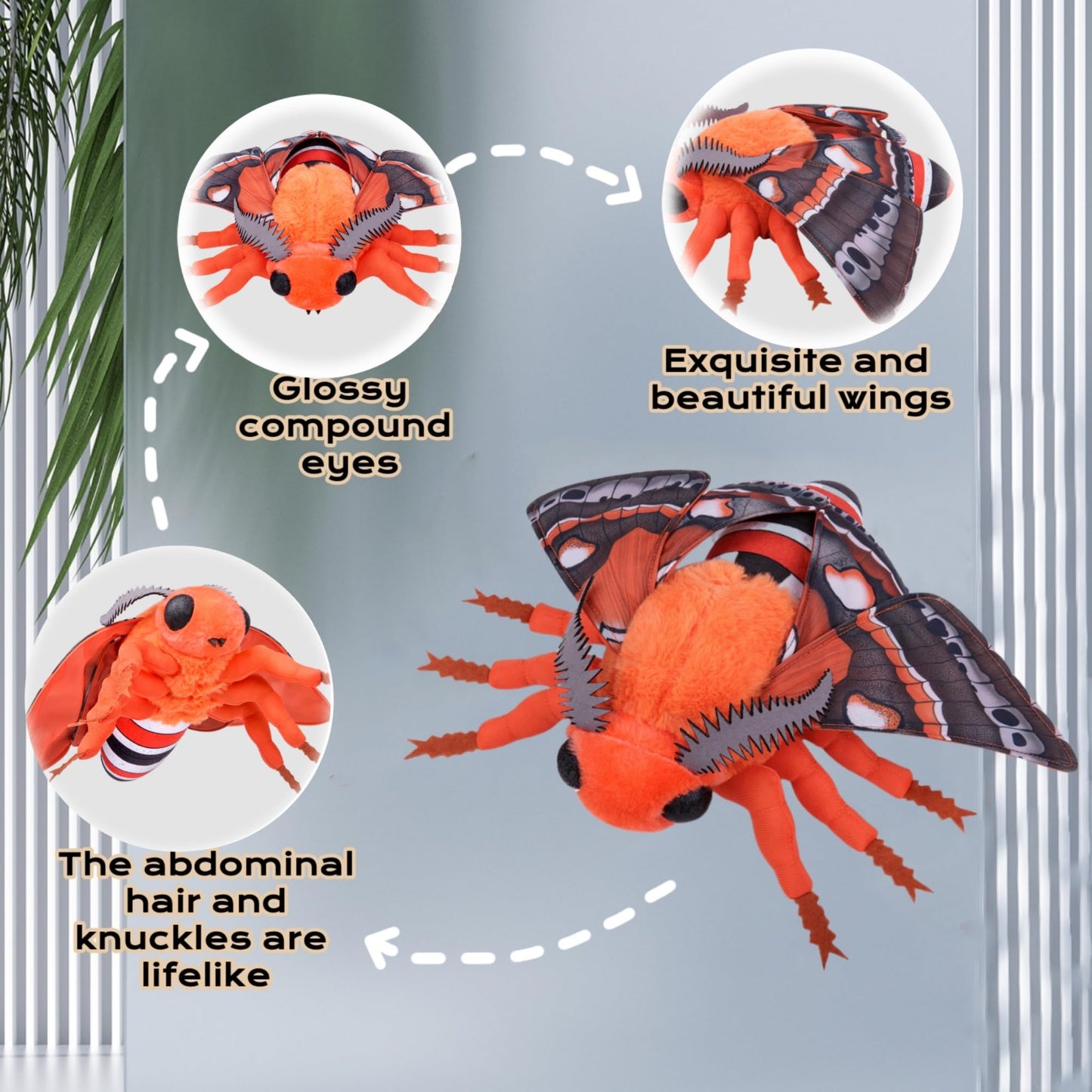 Simulation Cecropia Moth Stuffed Animal - Orange 15 Inch,Soft Moth Plush Toy for Kids, Baby Gifts,Home Decor, Cuddle Toy