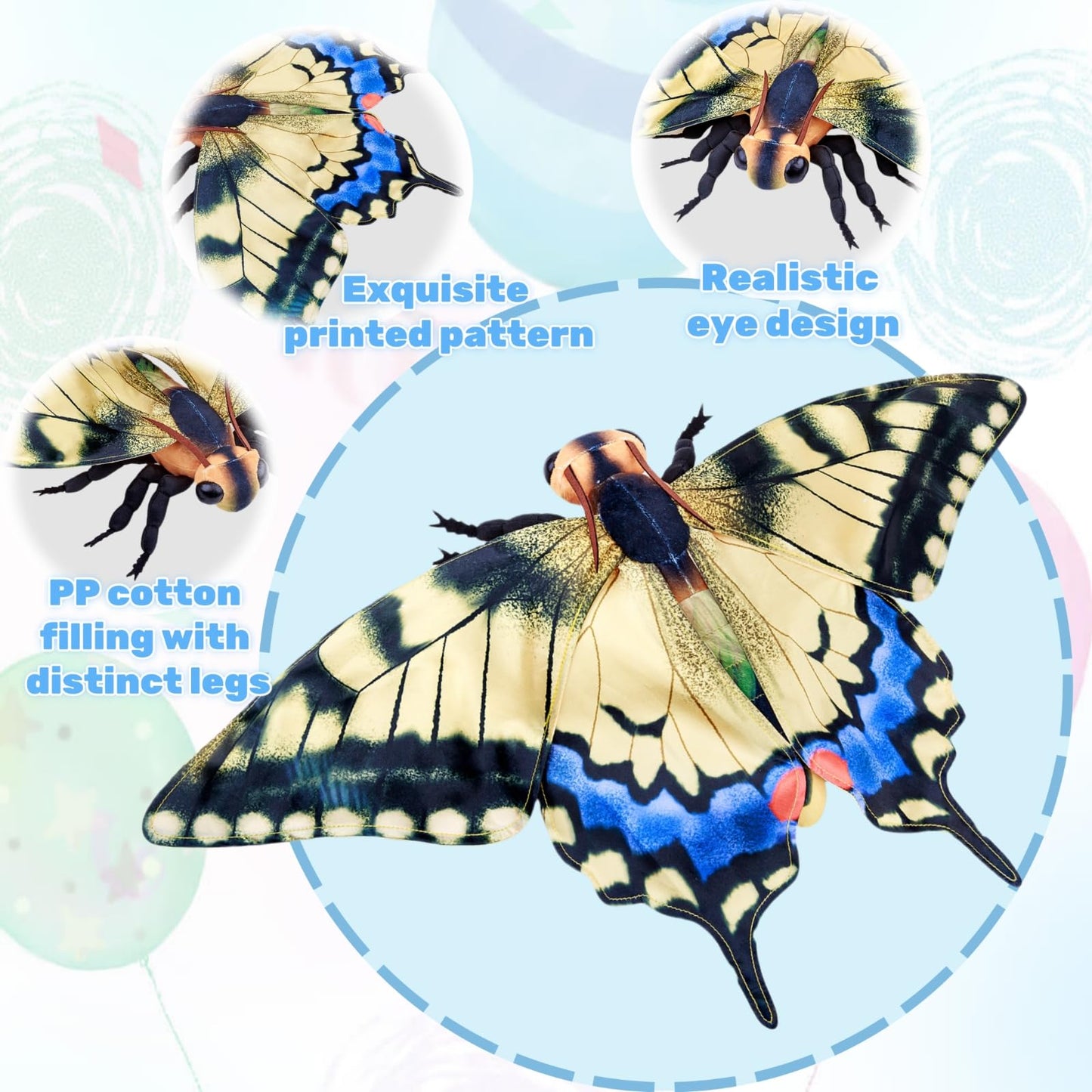 Realistic Swallowtail Butterfly Stuffed Animal-Yellow 10 Inch,Beautiful Moth Plush Toy