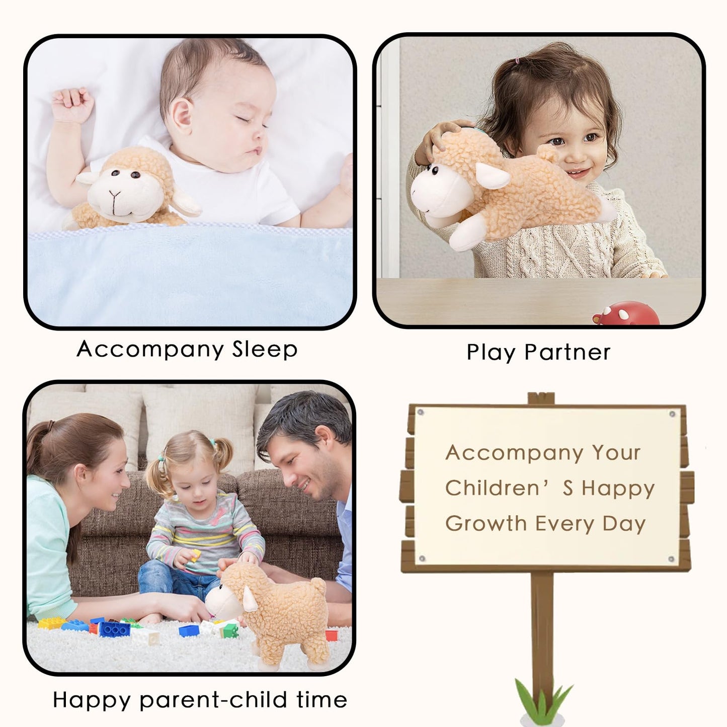 Sheep Stuffed Animal Lamb Plush Decorations 3Pcs (Sitting, Standing, Kneeling) White Sheep Toys Gift for Kids Little Girl/Boy