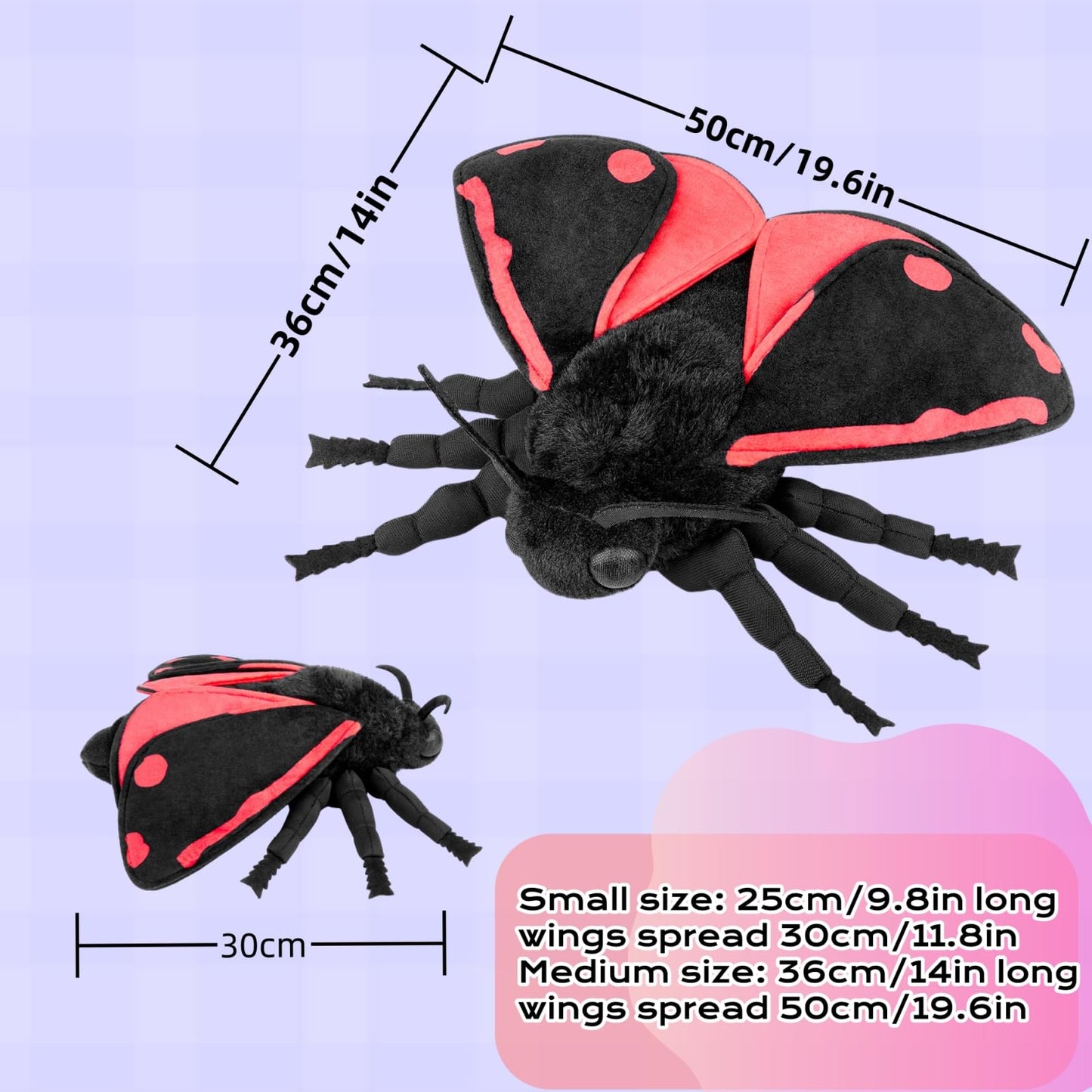 Lifelike Cinnabar Moth Stuffed Animal-Black 9.8",Moth Plush Toy,Gifts for Kids,Home Decor,Hugging Toy