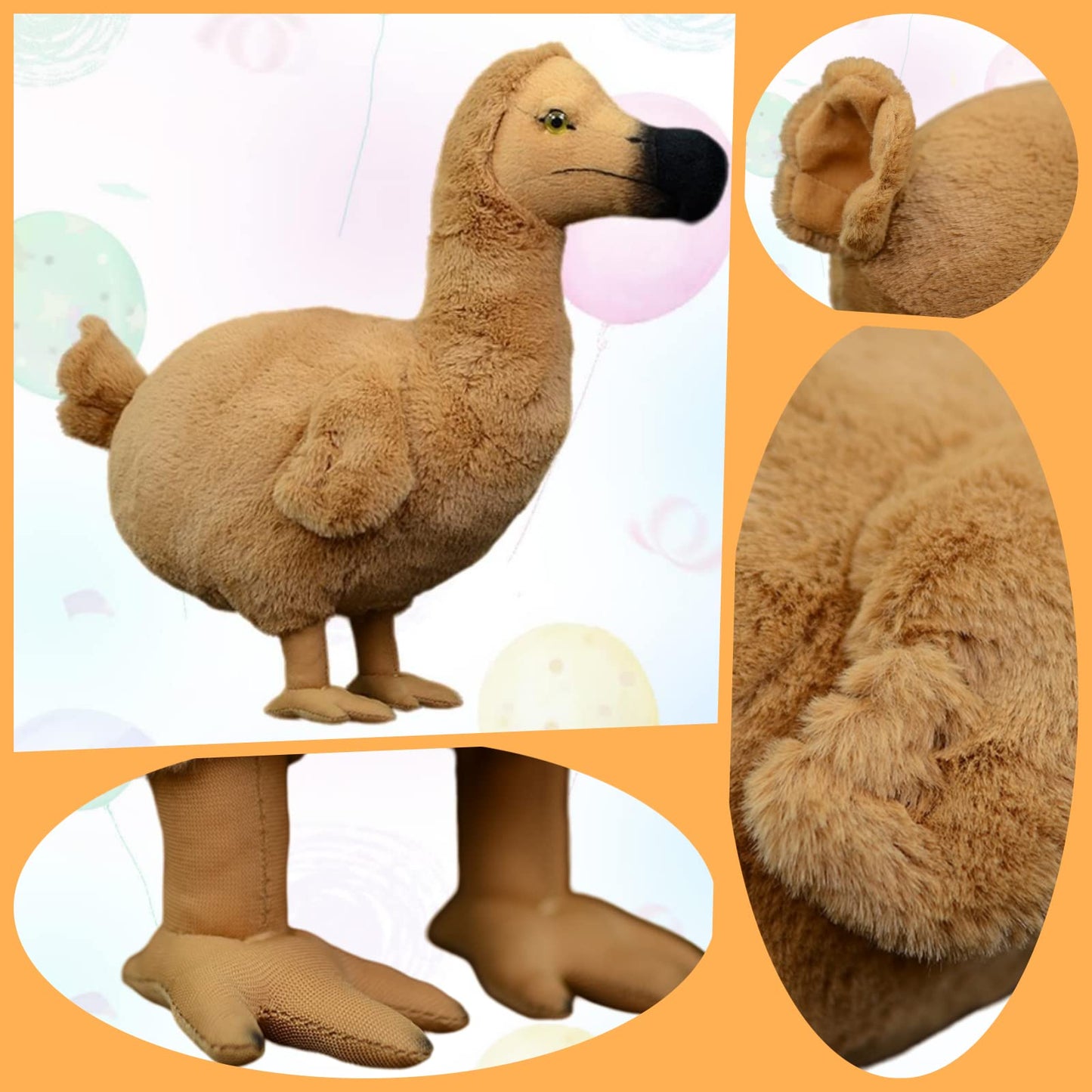 Realistic Dodo Bird Stuffed Animal-Brown 14",Soft Big Bird Toy Gifts for Kids, Home Decor,Hugging Toy