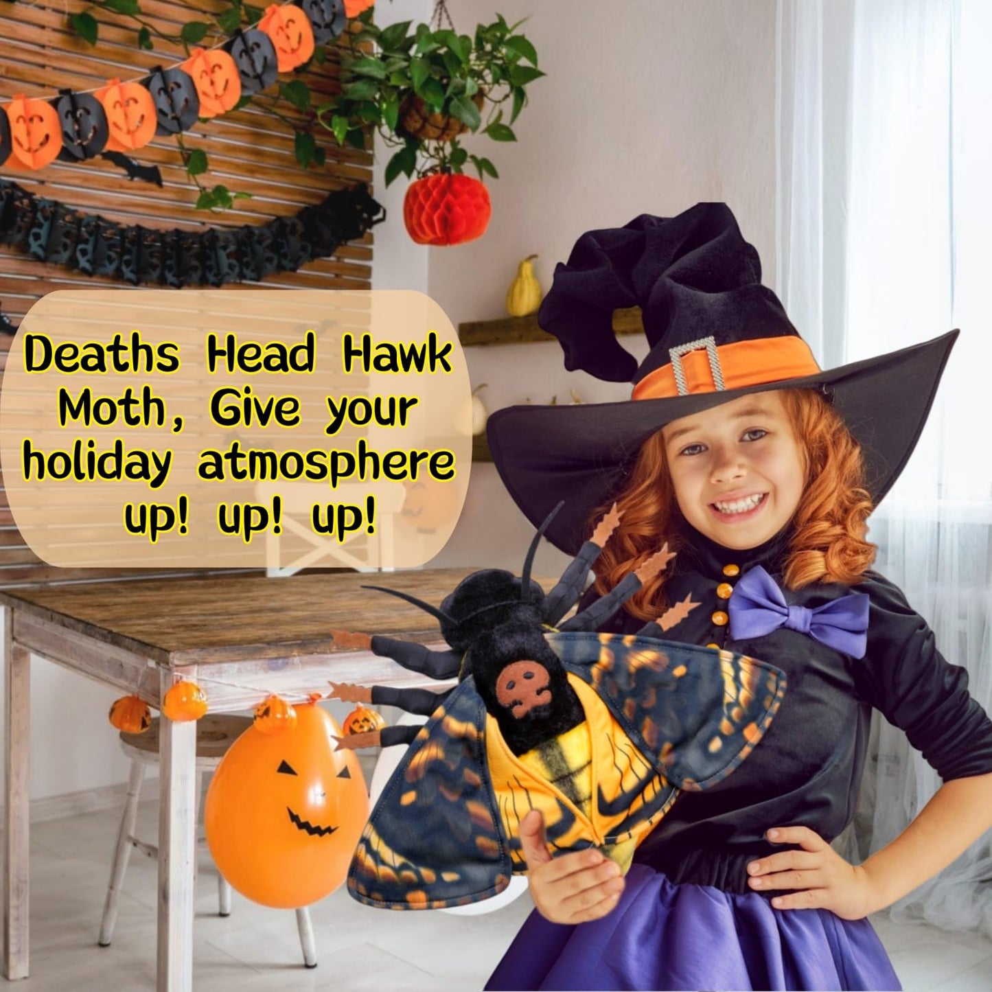 Simulation Deaths Head Hawk Moth Stuffed Animal-Yellow 9.8",Lifelike Death's-Head Hawkmoth Plush Toy, Moth Toy,Gifts for Kids,Home Decor