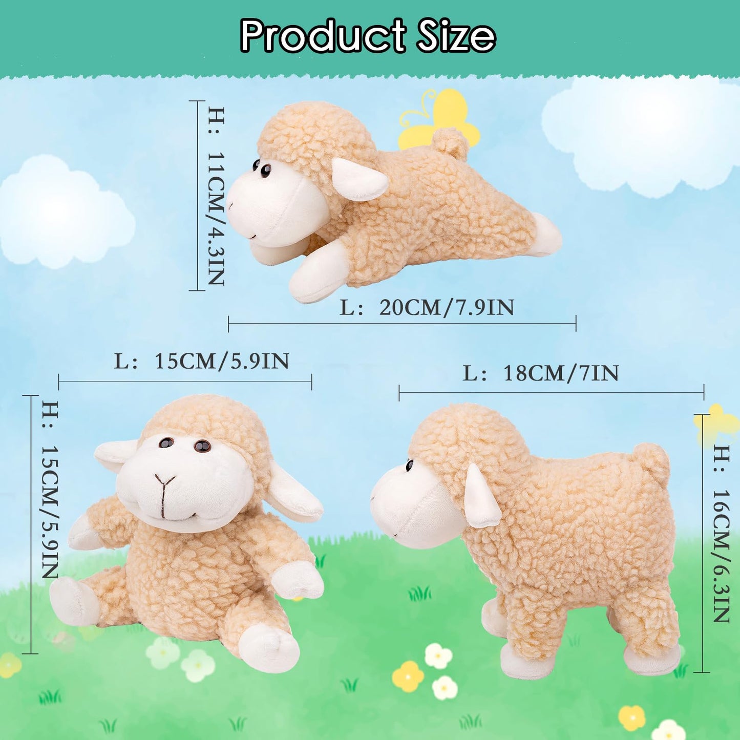 Sheep Stuffed Animal Lamb Plush Decorations 3Pcs (Sitting, Standing, Kneeling) White Sheep Toys Gift for Kids Little Girl/Boy