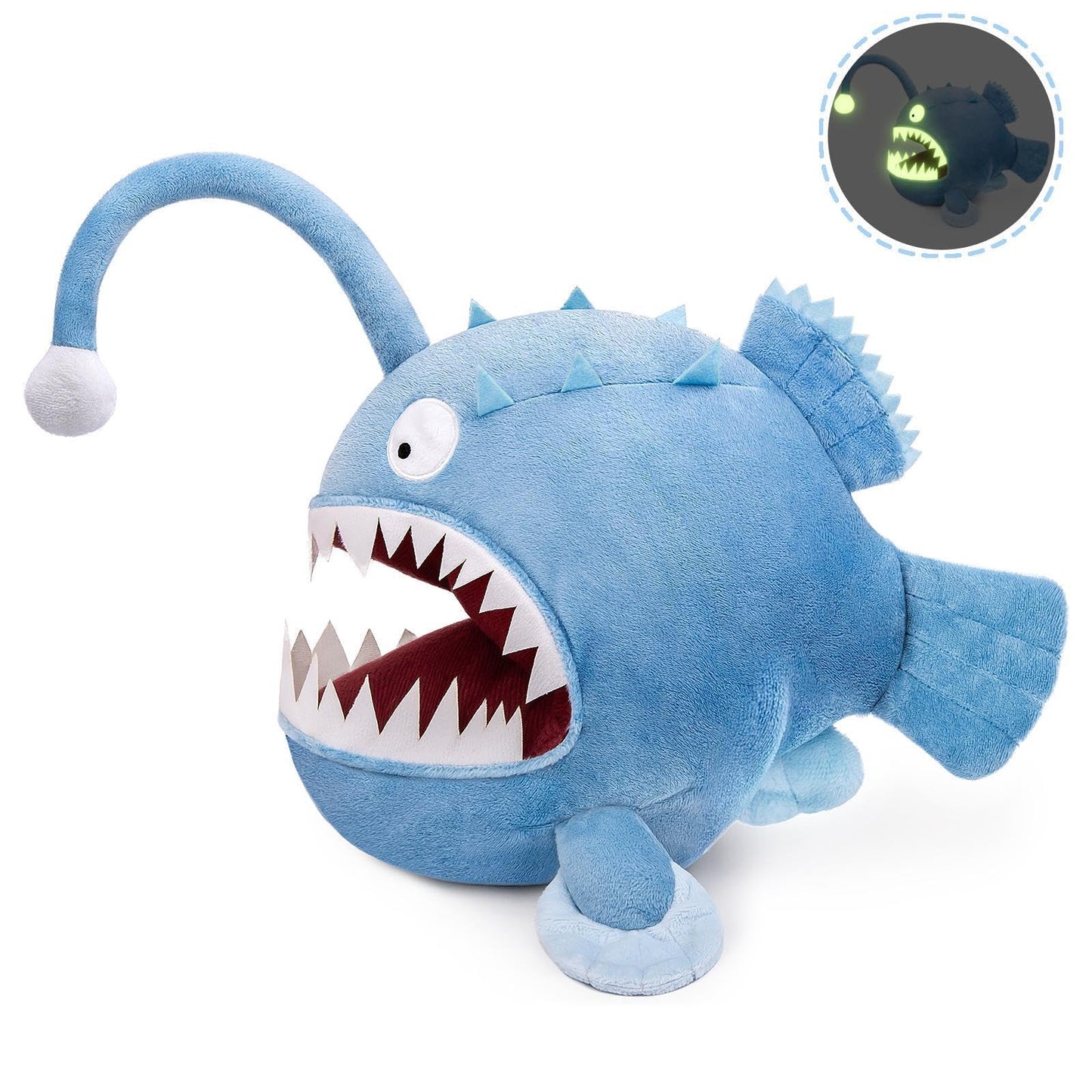 Lifelike Anglerfish Luminous Plush 9.8" Fish Stuffed Animal,Glow in The Dark,Soft Monkfish Plush,Gifts for Kids, Fish Decor