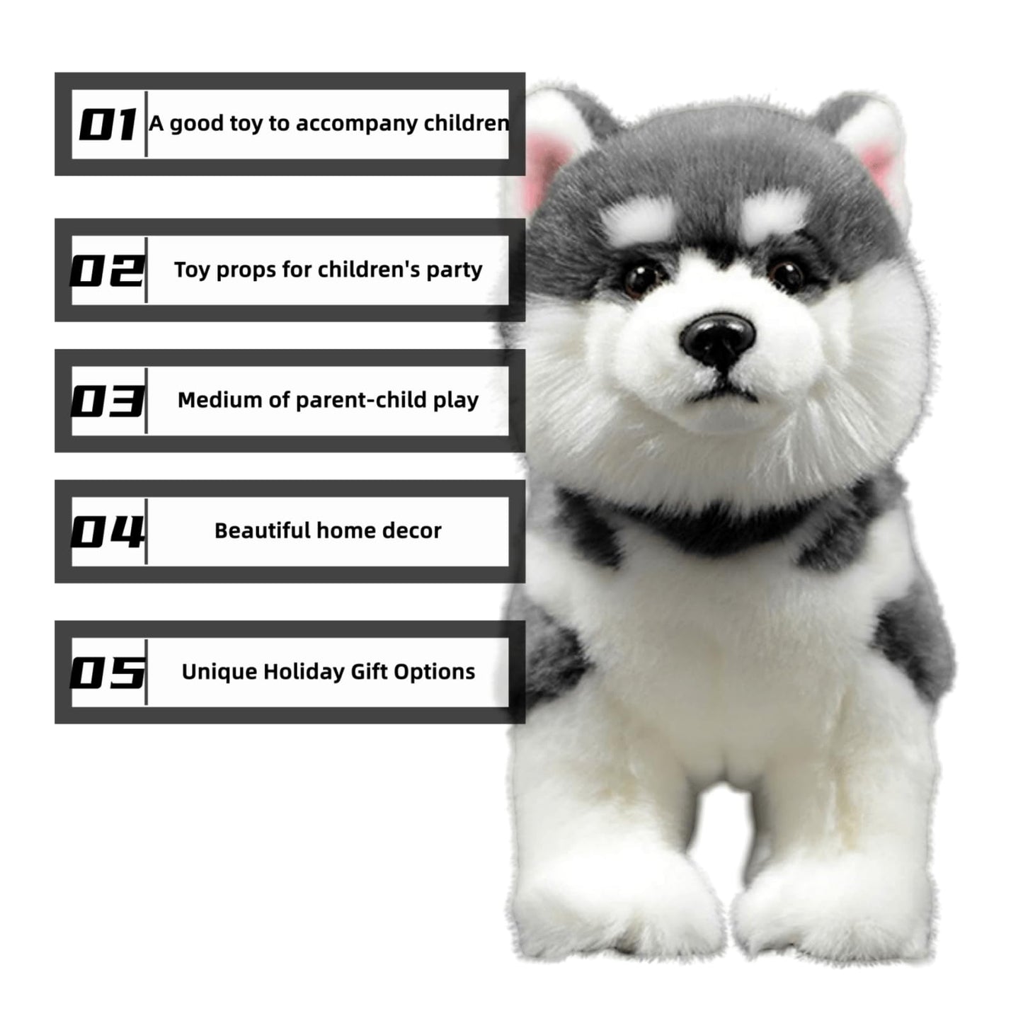 Lifelike Husky Stuffed Animal-Gray 11",Alaskan Malamute Plush Toy,Realistic Dog Stuffed AnimalToy,Girl Toys,Gifts for Kids,Home Decor,Hugging Toy
