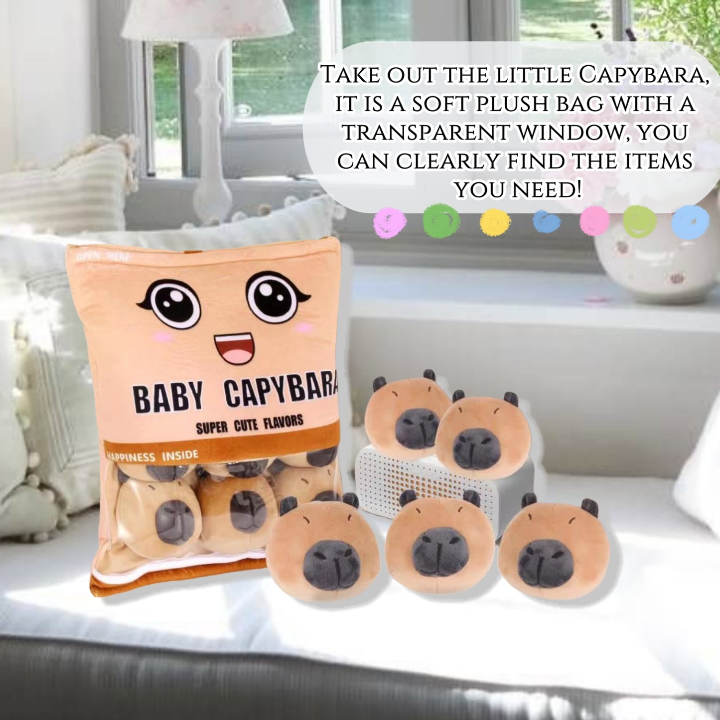 Capybara Pillows Plush,Kawaii Snack Bag mini Capybara Stuffed Animals,Gifts for Kids(6pcs a Bag, Brown)