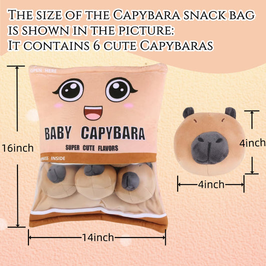 Capybara Pillows Plush,Kawaii Snack Bag mini Capybara Stuffed Animals,Gifts for Kids(6pcs a Bag, Brown)