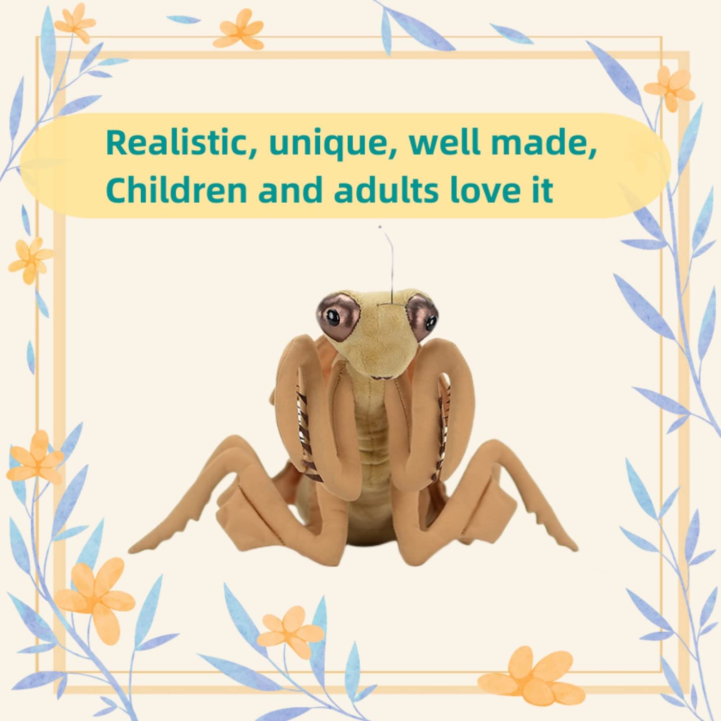 Simulation Dead Leaf Praying Mantis Plush, Lifelike Mantis Stuffed Animal,Insect Toys Gifts for Kids,Home Decor 11" Brown
