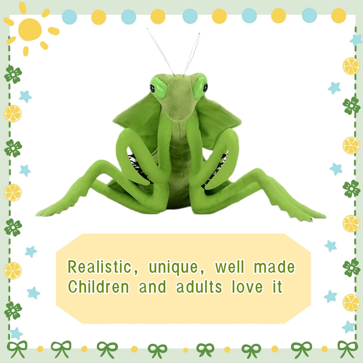 Simulation Leafback Praying Mantis Plush,Mantis Stuffed Animal,Insect Toys Gifts for Kids,Home Decor 11" Green