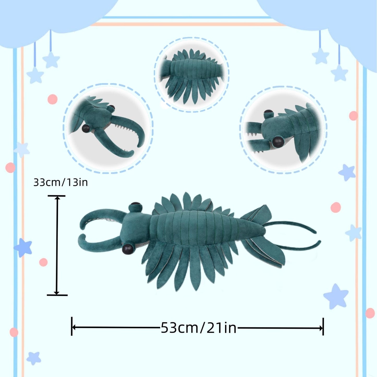Simulation Anomalocaris Arthropod Plush,Lifelike 21" Cambrian Ancient Shrimp Stuffed Animal,Soft Shrimp Plush Toy, Stuffed Toy,Cuddly Toys,Gifts for Kids