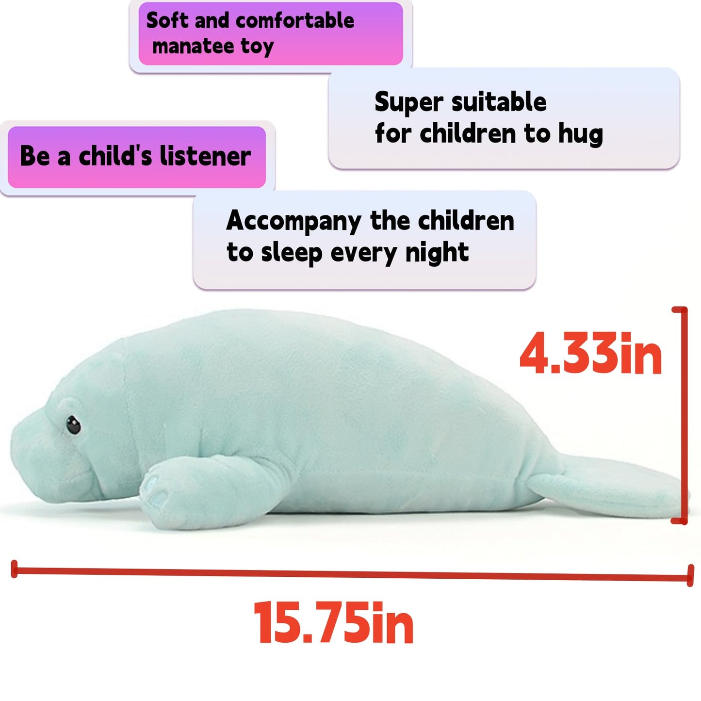 Manatee Stuffed Animal-Blue 15.75",Manatee Gifts for Kids, Home Decor,Hugging Toy