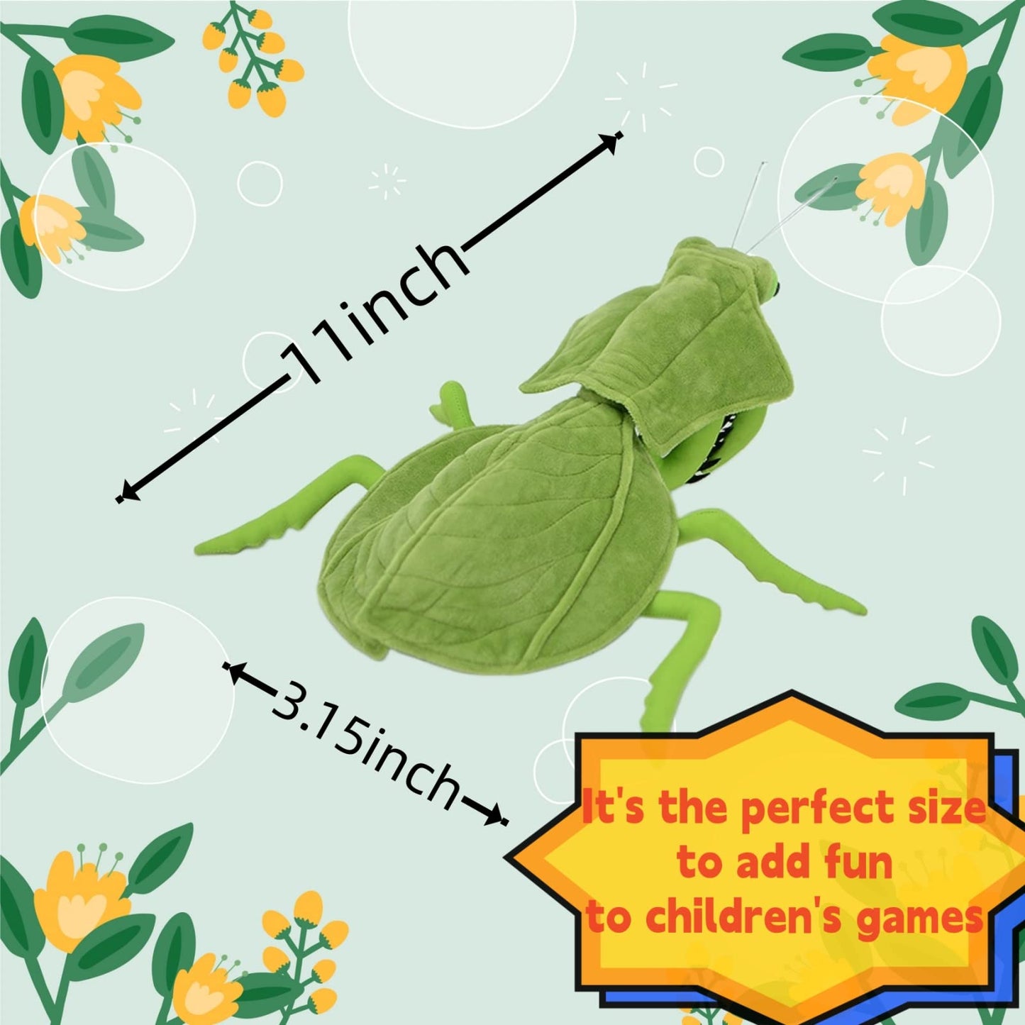 Simulation Leafback Praying Mantis Plush,Mantis Stuffed Animal,Insect Toys Gifts for Kids,Home Decor 11" Green