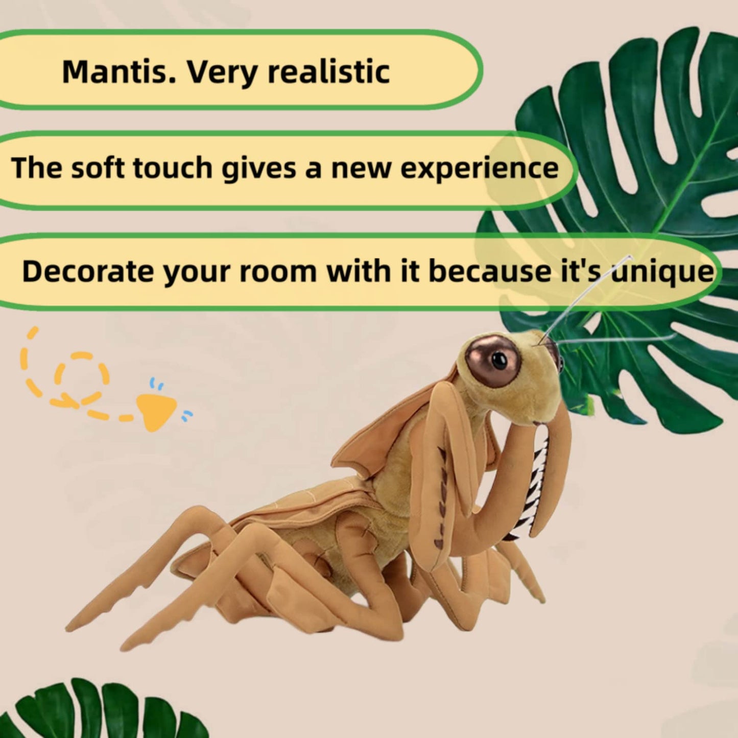 Simulation Dead Leaf Praying Mantis Plush, Lifelike Mantis Stuffed Animal,Insect Toys Gifts for Kids,Home Decor 11" Brown