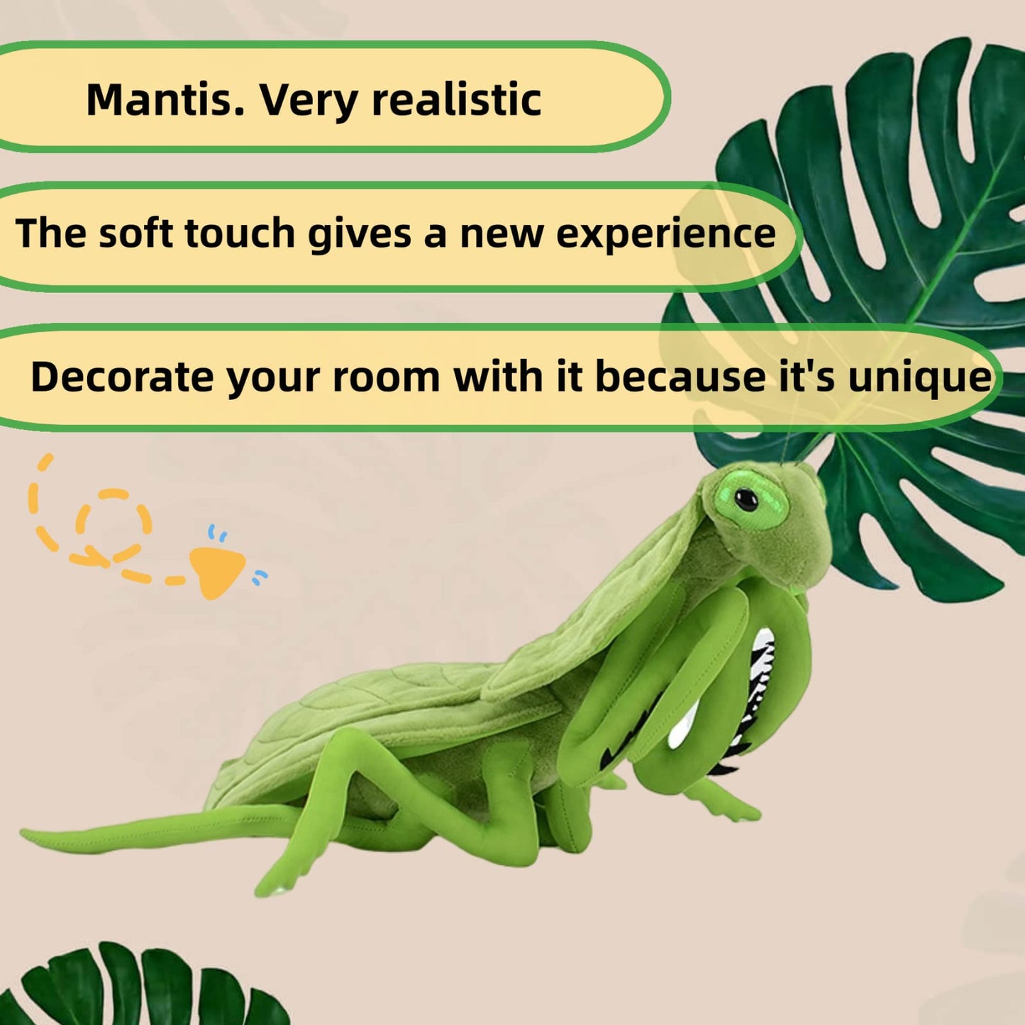 Simulation Leafback Praying Mantis Plush,Mantis Stuffed Animal,Insect Toys Gifts for Kids,Home Decor 11" Green