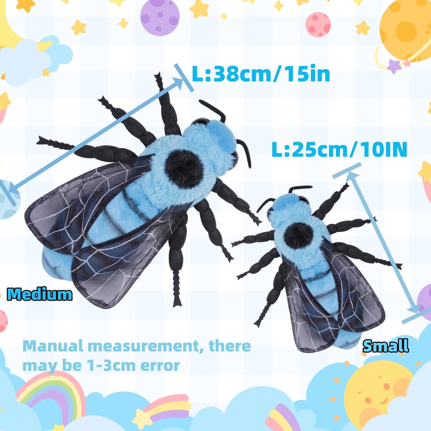 Simulation Bee Stuffed Animal-10 inch,Blue Bees Plush Toy,Soft BeeToy for Kids,Home Decor,Hugging Toy