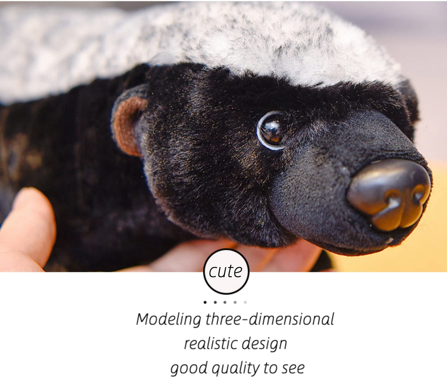 Honey Badger Stuffed Animal-Black 15.75",Realistic Badger Plush Toy, Honey Badger Stuffed Toy,Soft Toy Gifts for Kids, Home Decor,Hugging Toy