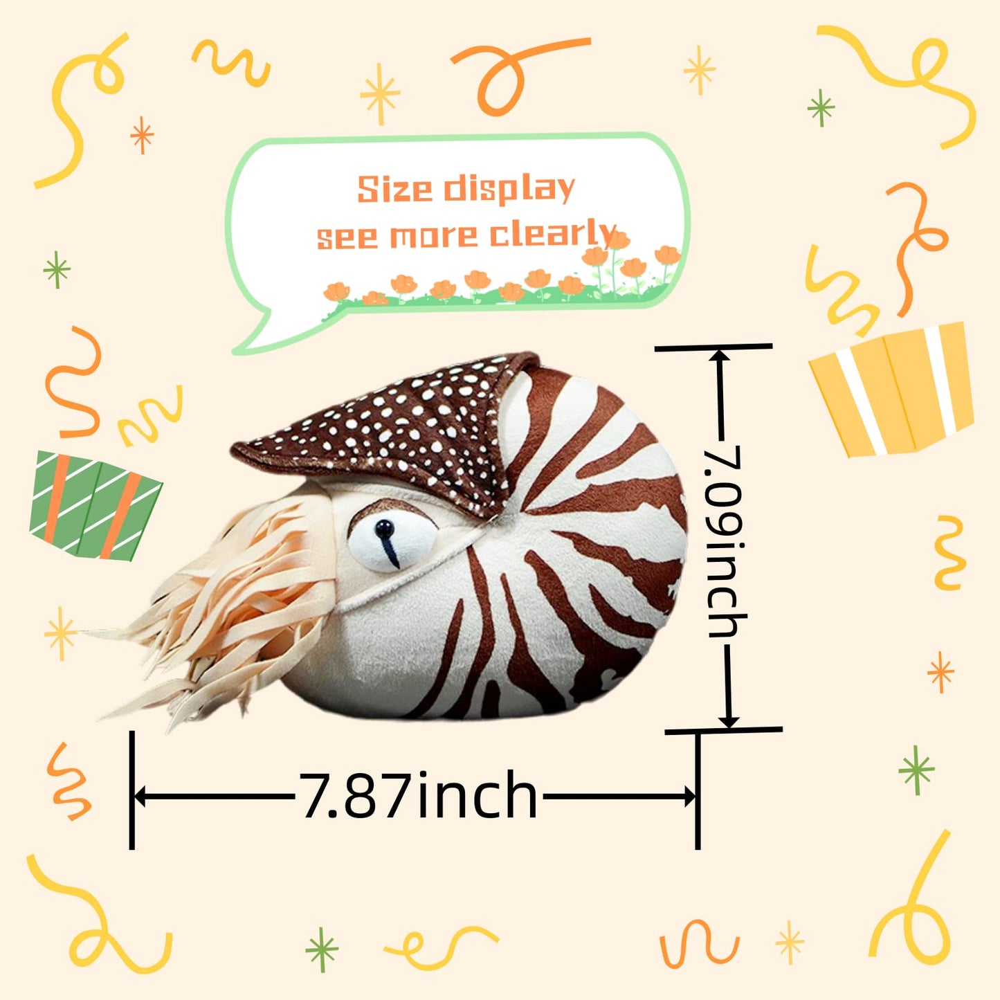 Simulation Nautilus Plush,Stuffed Animal,Plush Toy,Soft Toy,Stuffed Toy,Cuddly Toys,Gifts for Kids,8 Inches