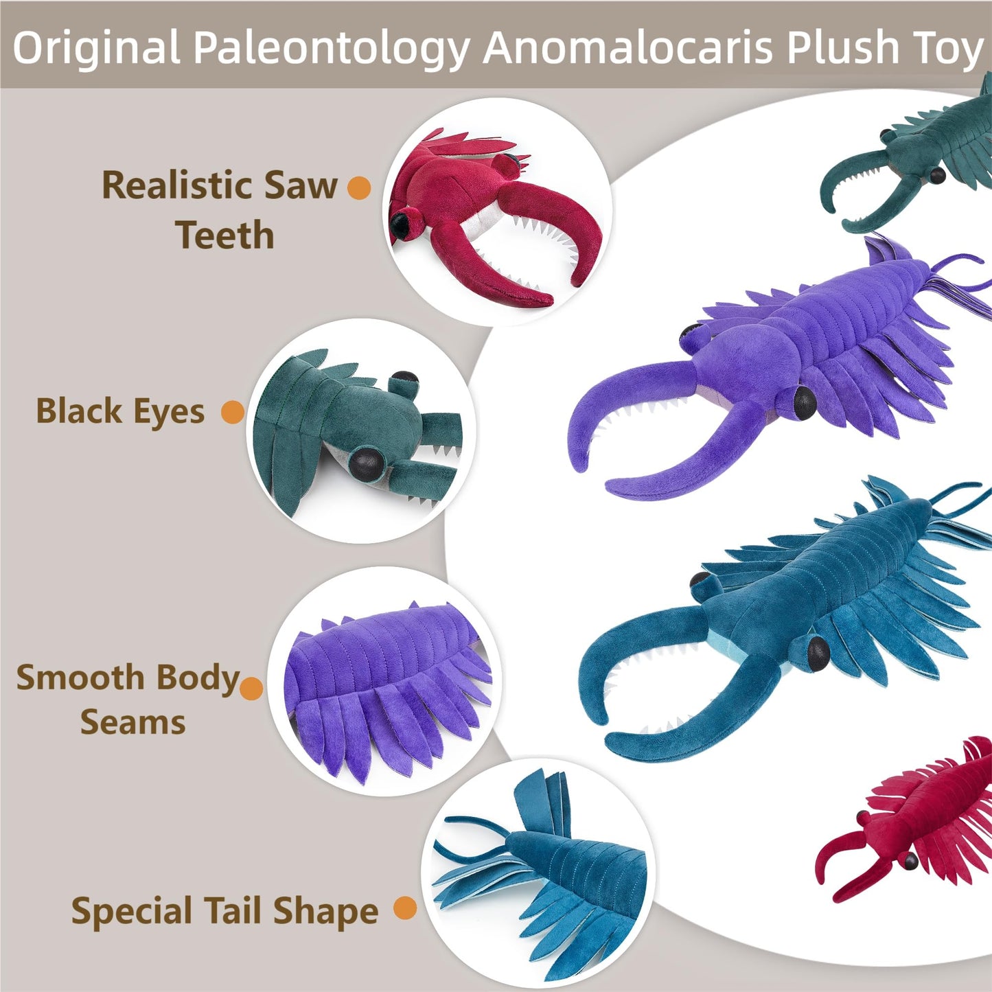 Simulation Anomalocaris Arthropod Plush,Lifelike 21" Cambrian Ancient Shrimp Stuffed Animal,Soft Shrimp Plush Toy, Stuffed Toy,Cuddly Toys,Gifts for Kids