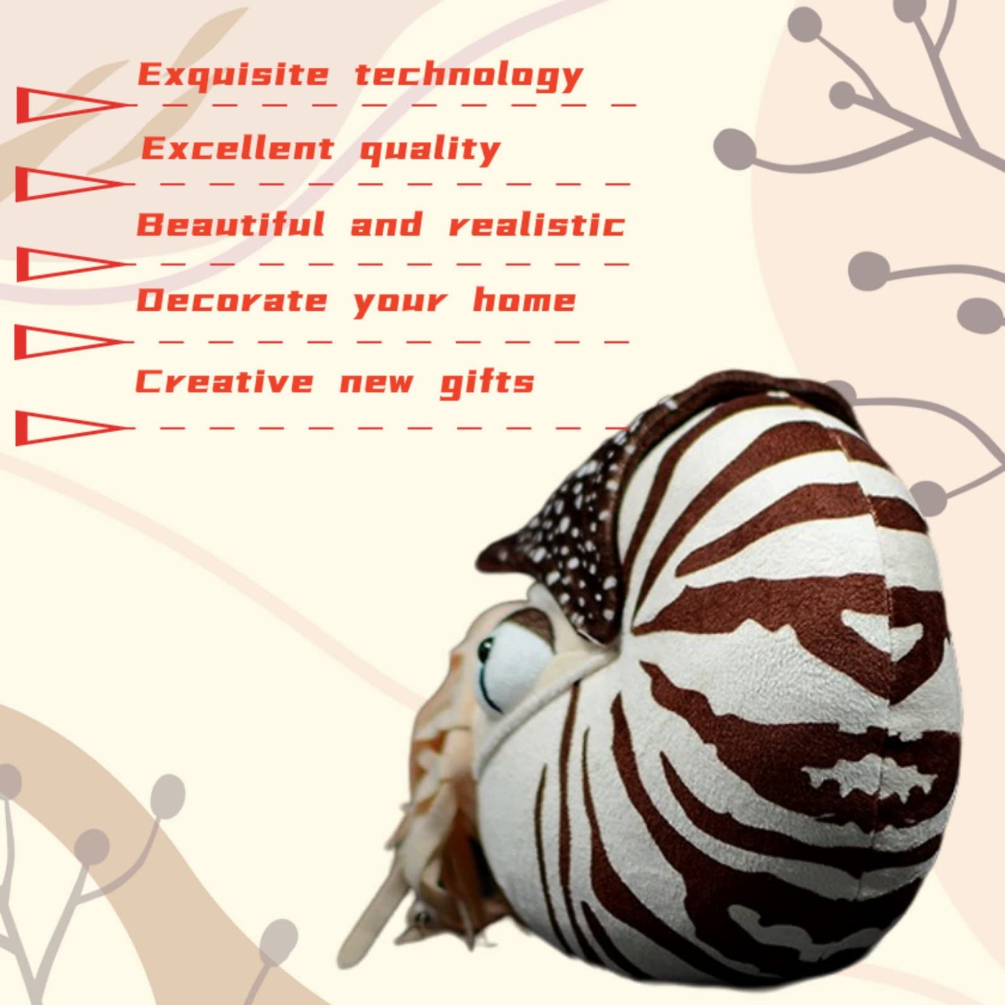 Simulation Nautilus Plush,Stuffed Animal,Plush Toy,Soft Toy,Stuffed Toy,Cuddly Toys,Gifts for Kids,8 Inches