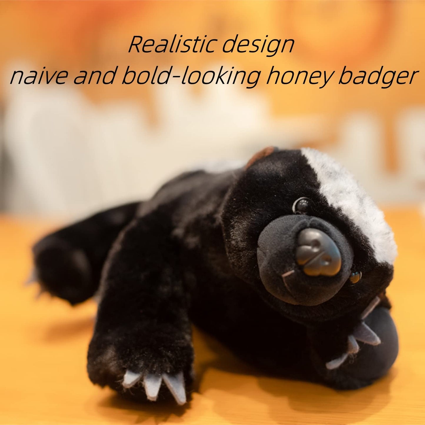 Honey Badger Stuffed Animal-Black 15.75",Realistic Badger Plush Toy, Honey Badger Stuffed Toy,Soft Toy Gifts for Kids, Home Decor,Hugging Toy