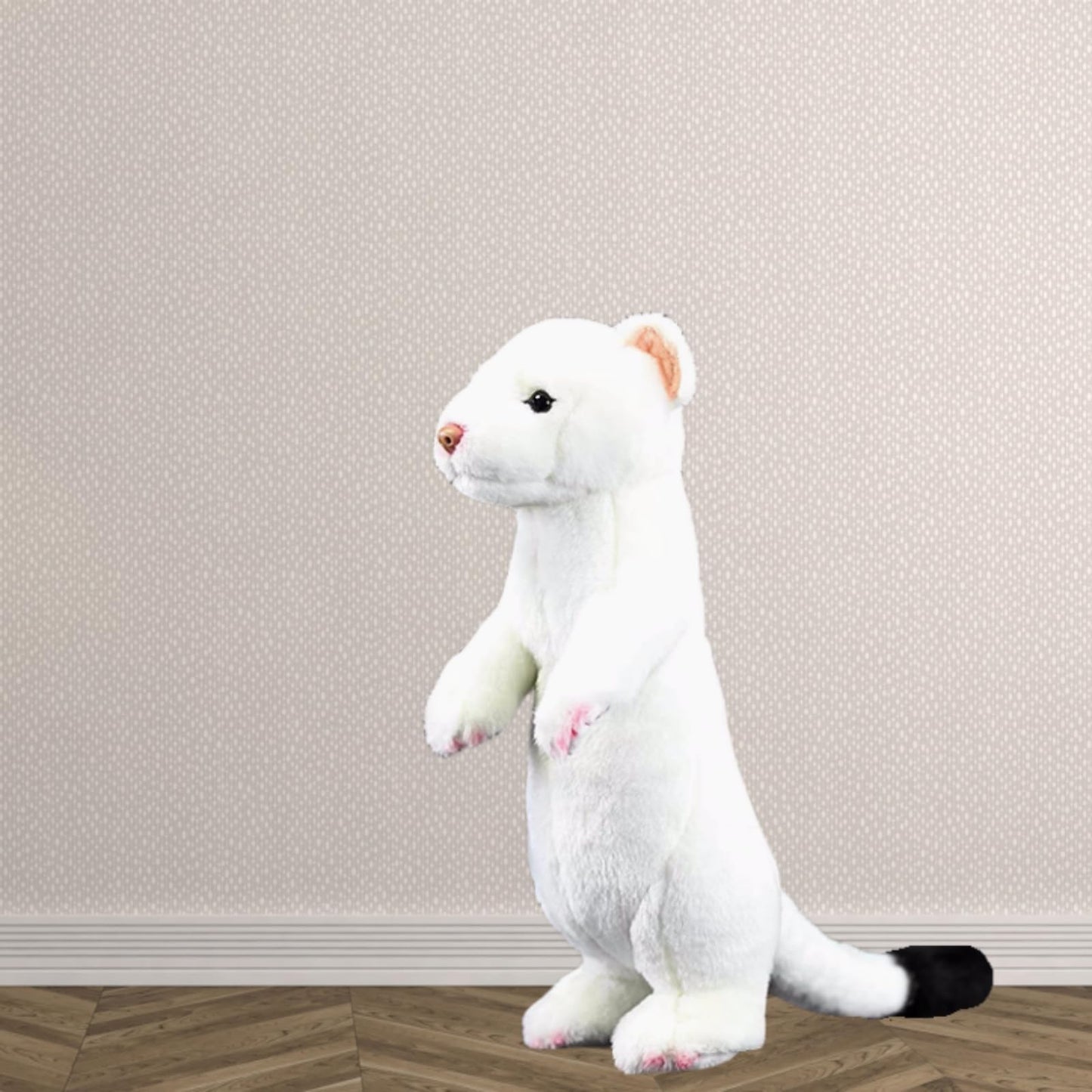 Simulation Standing Stoat Plush,Stoat Model,White Stuffed Animal,Soft Ferret Toy,Gifts for Kids,12.5 Inches