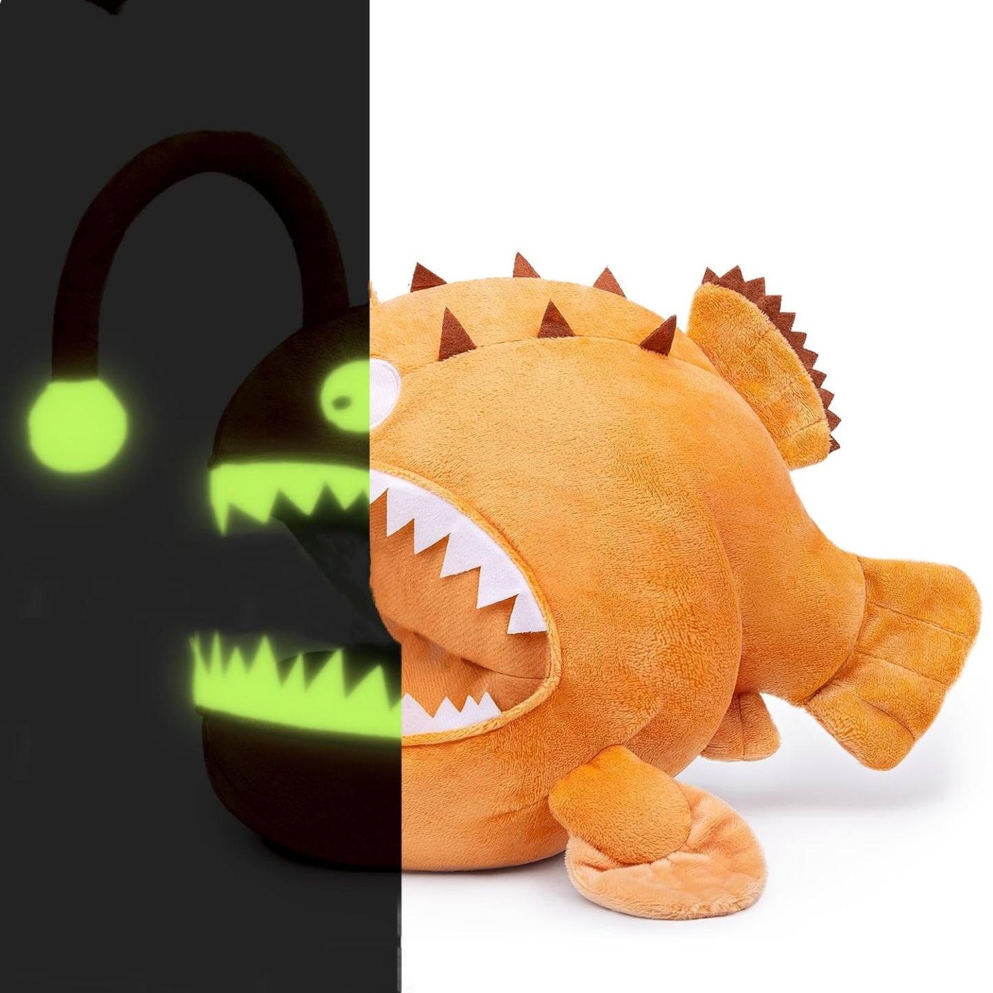 Lifelike Anglerfish Luminous Plush 9.8" Fish Stuffed Animal,Glow in The Dark,Soft Monkfish Plush,Gifts for Kids, Fish Decor