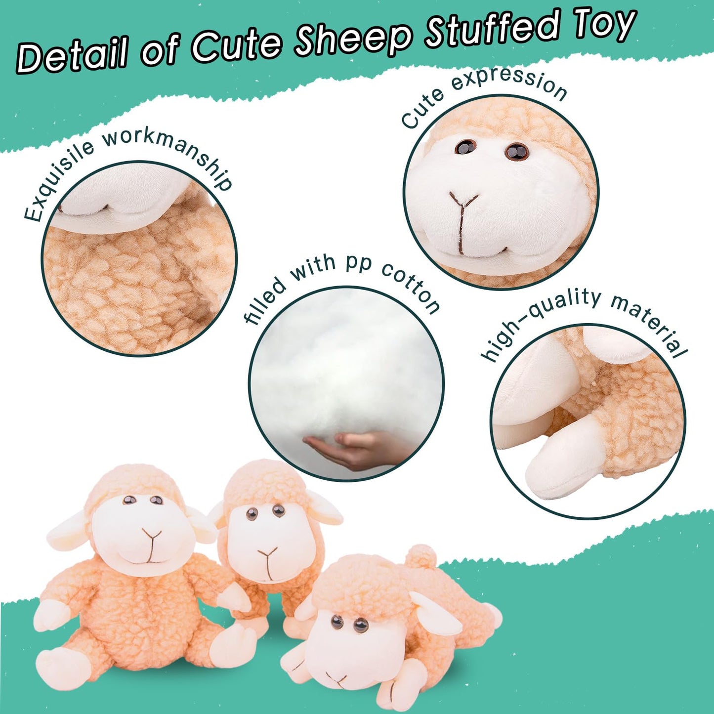Sheep Stuffed Animal Lamb Plush Decorations 3Pcs (Sitting, Standing, Kneeling) White Sheep Toys Gift for Kids Little Girl/Boy
