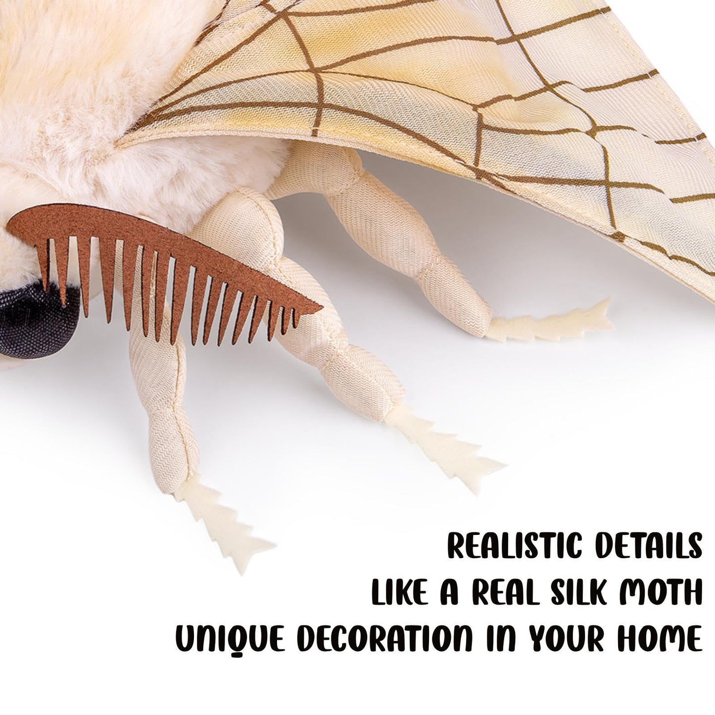 Simulation Silk Moth Stuffed Animal-White-15in, Soft Moth Plush Toy Gifts for Kids, Baby,Home Decor,Hugging Toy