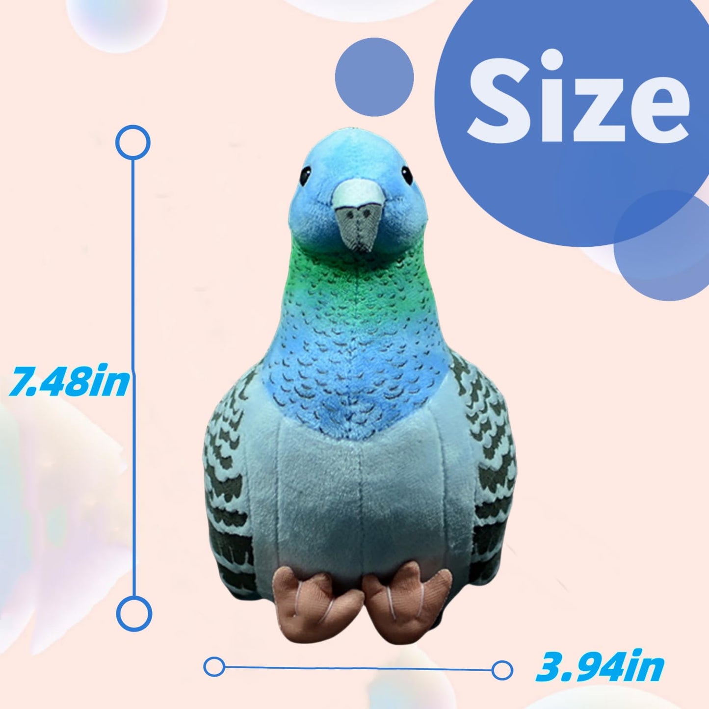 Realistic Pigeon Stuffed Animal-Blue 7.48",Pigeon Plush Toy for Kids,Bird Stuffed Animal Toy,Girl Toys,Gifts for Kids,Home Decor