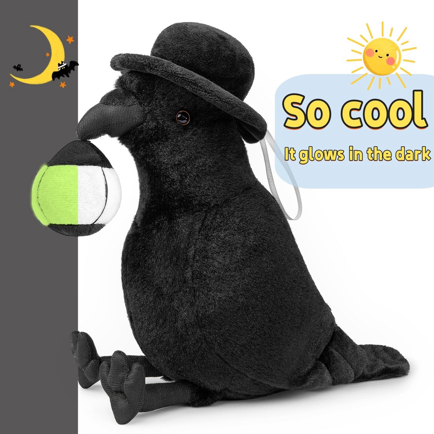 Luminous Crow Stuffed Animal- Black 9’’,Bird Plush Toy,Soft Toy for Girl,Gifts for Kids,Home Decor,Hugging Toy