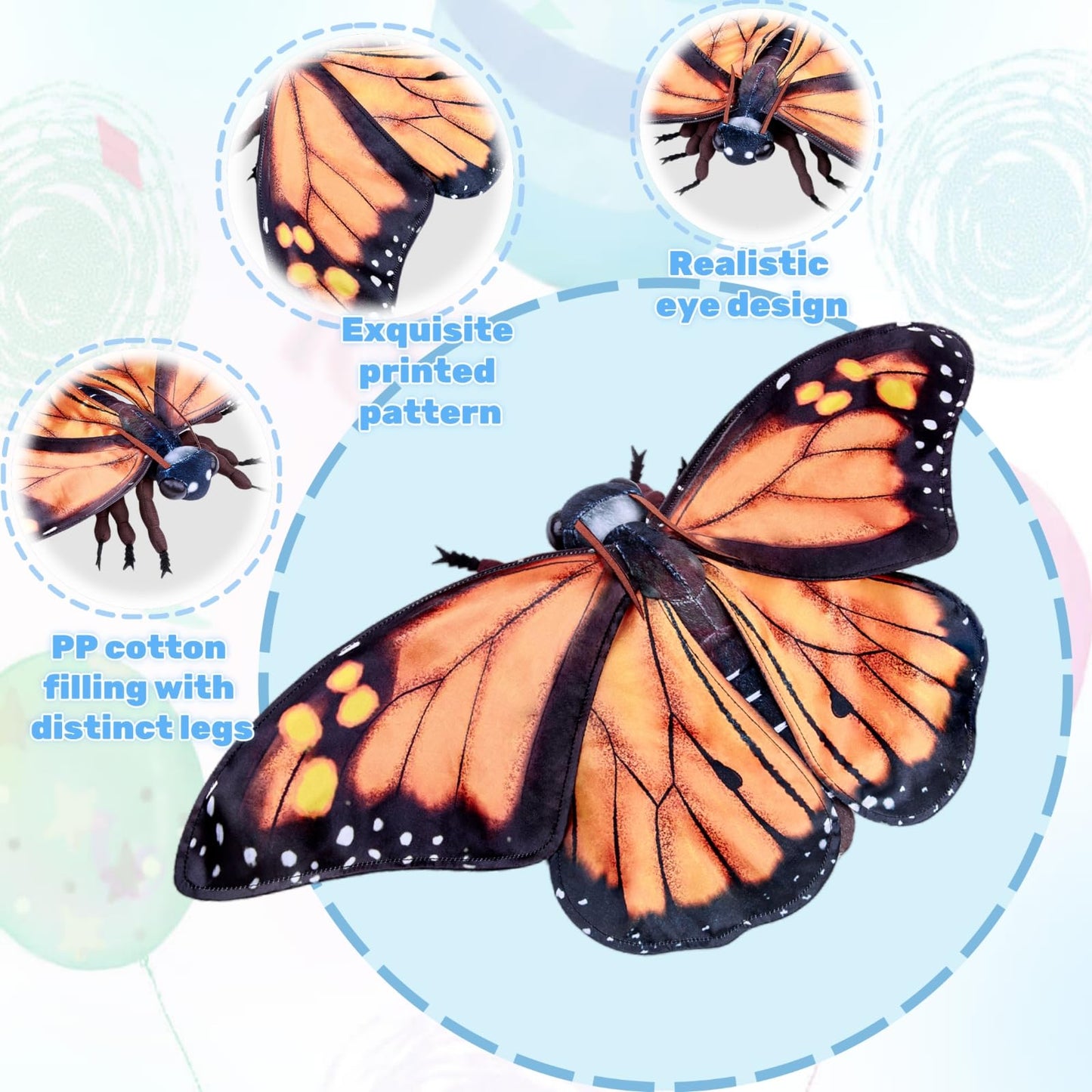 Realistic Monarch Butterfly Stuffed Animal-Orange 10 Inch,Beautiful Moth Plush Toy