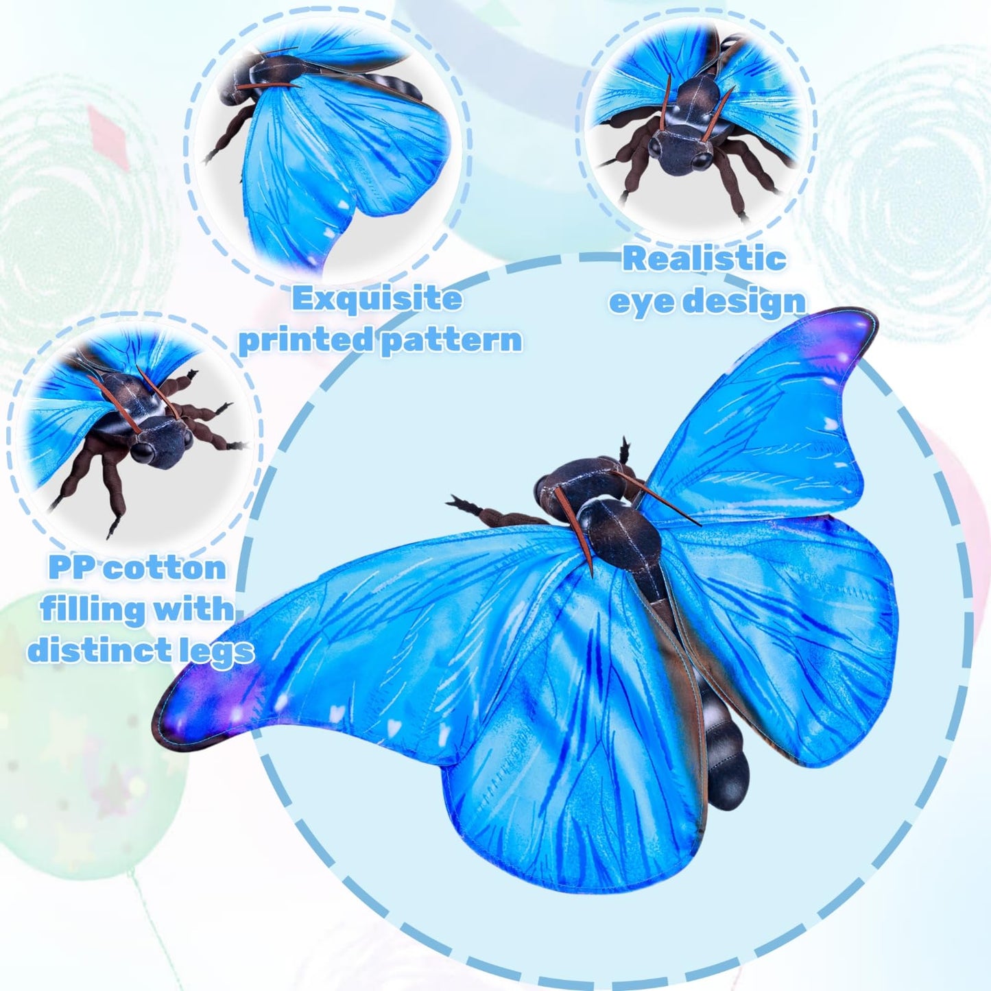 Realistic Blue Morpho Butterfly Stuffed Animal-Blue 10 Inch,Beautiful Moth Plush Toy