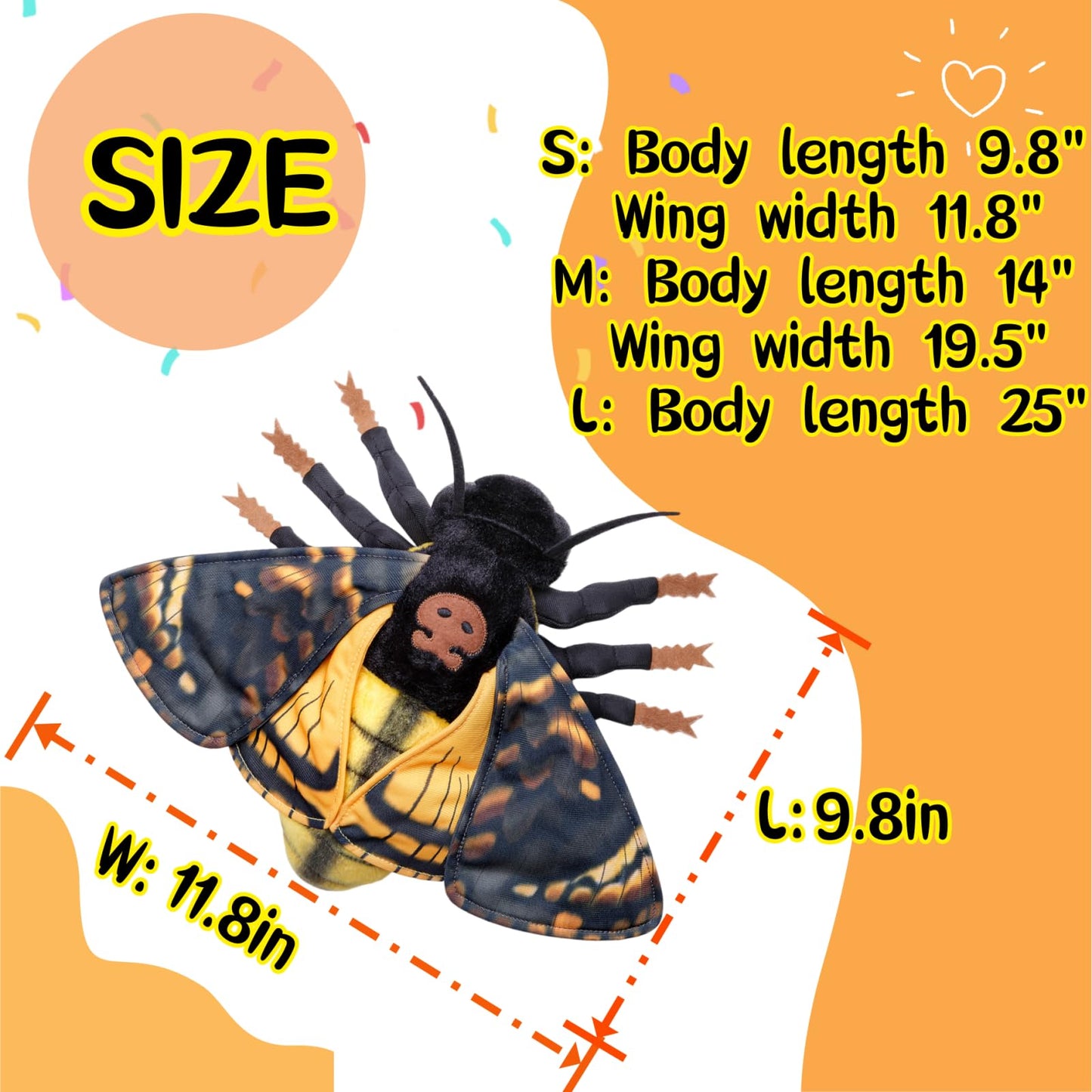Simulation Deaths Head Hawk Moth Stuffed Animal-Yellow 9.8",Lifelike Death's-Head Hawkmoth Plush Toy, Moth Toy,Gifts for Kids,Home Decor