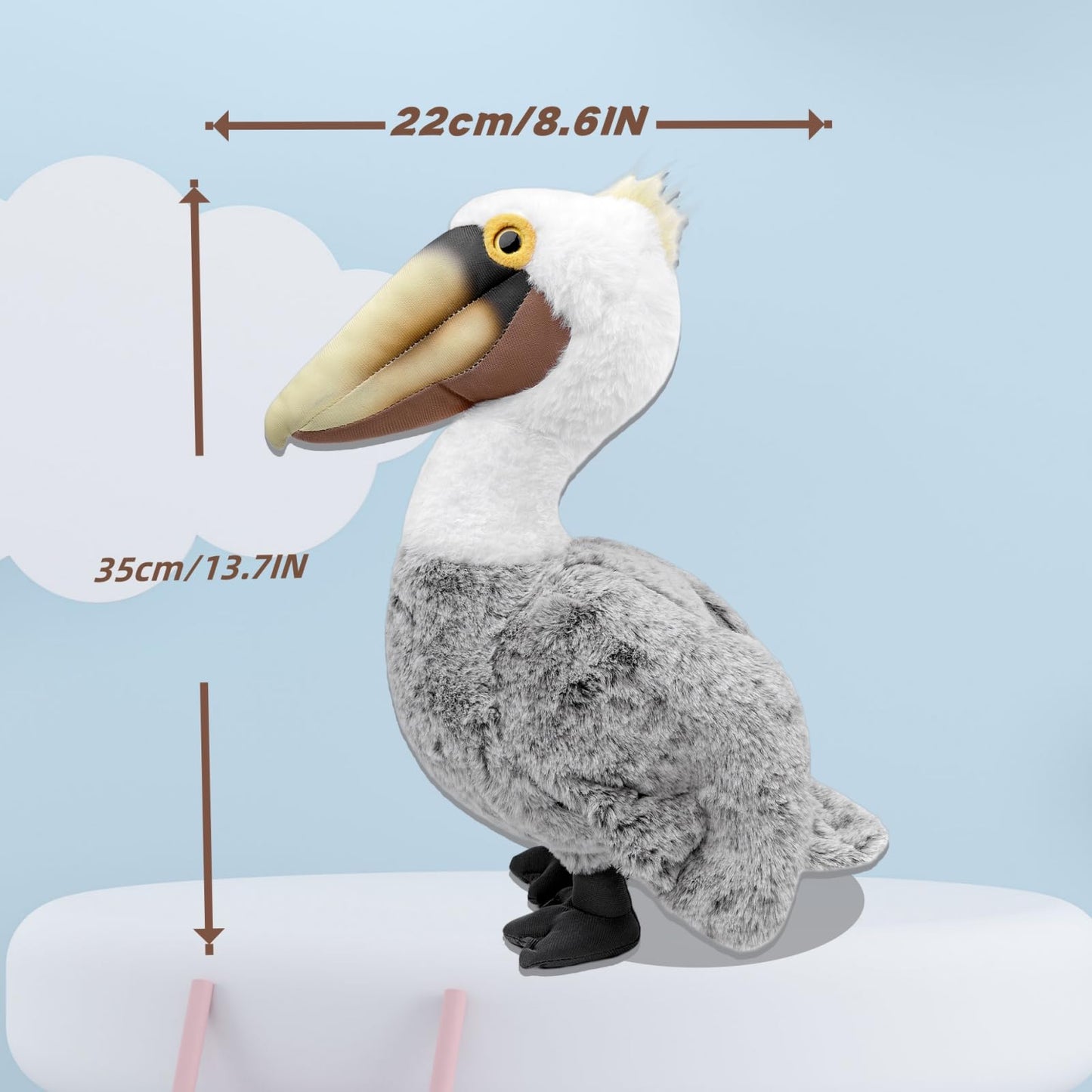 Simulation Pelican Bird Stuffed Animal-Gray 14",Pelican Plush Toy,Soft Big Bird Toy,Gifts for Kids, Home Decor