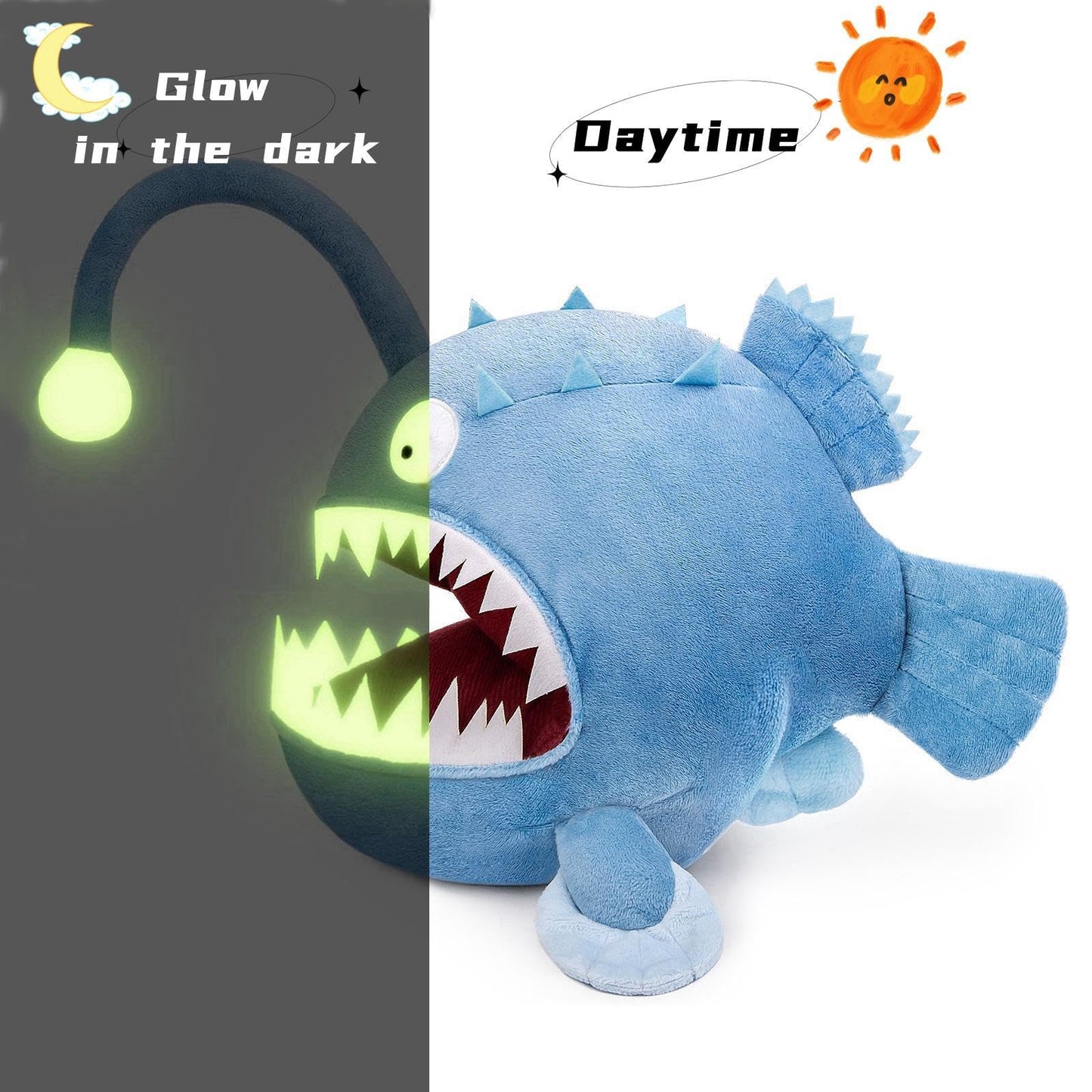 Lifelike Anglerfish Luminous Plush 9.8" Fish Stuffed Animal,Glow in The Dark,Soft Monkfish Plush,Gifts for Kids, Fish Decor