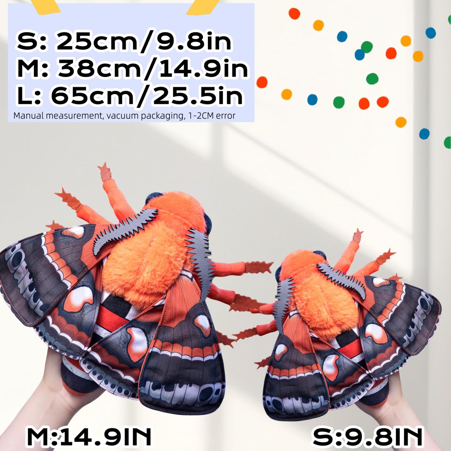 Simulation Cecropia Moth Stuffed Animal - Orange 15 Inch,Soft Moth Plush Toy for Kids, Baby Gifts,Home Decor, Cuddle Toy
