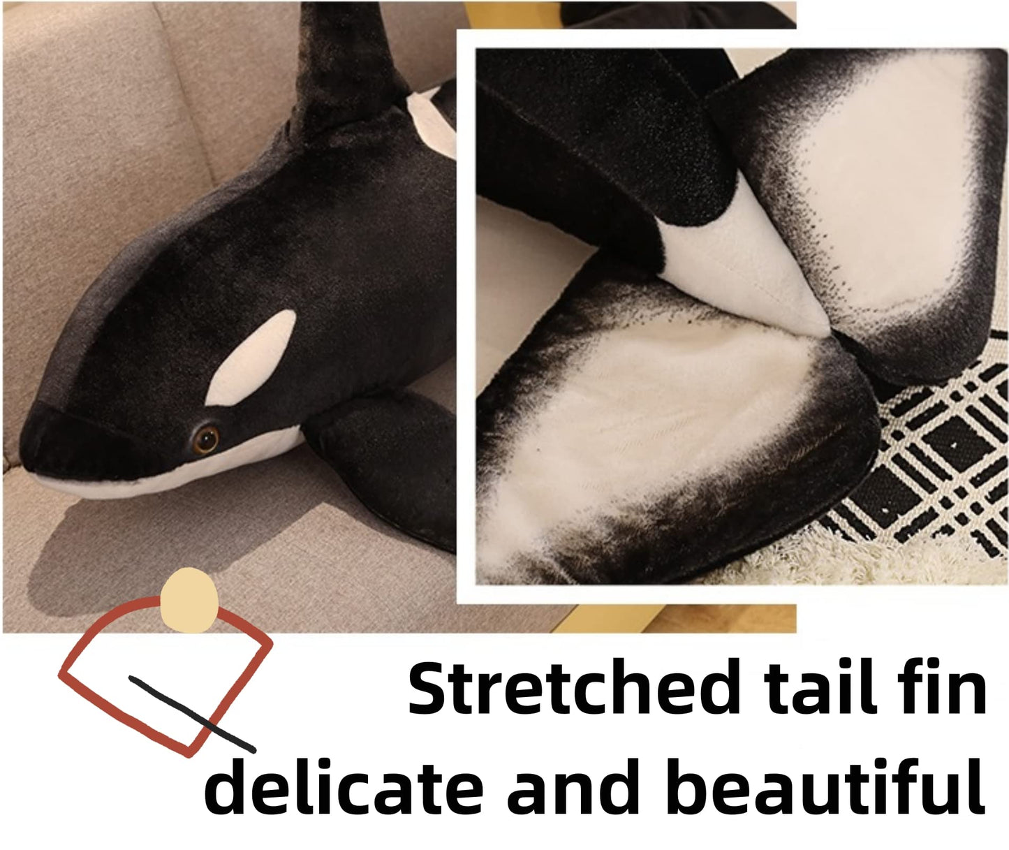 Simulation Orca Stuffed Animal,Lifelike 15.7" Ocean Creature Killer Whale Plush Stuffed PP Cotton Animal, Orca Plush,Gifts for Kids