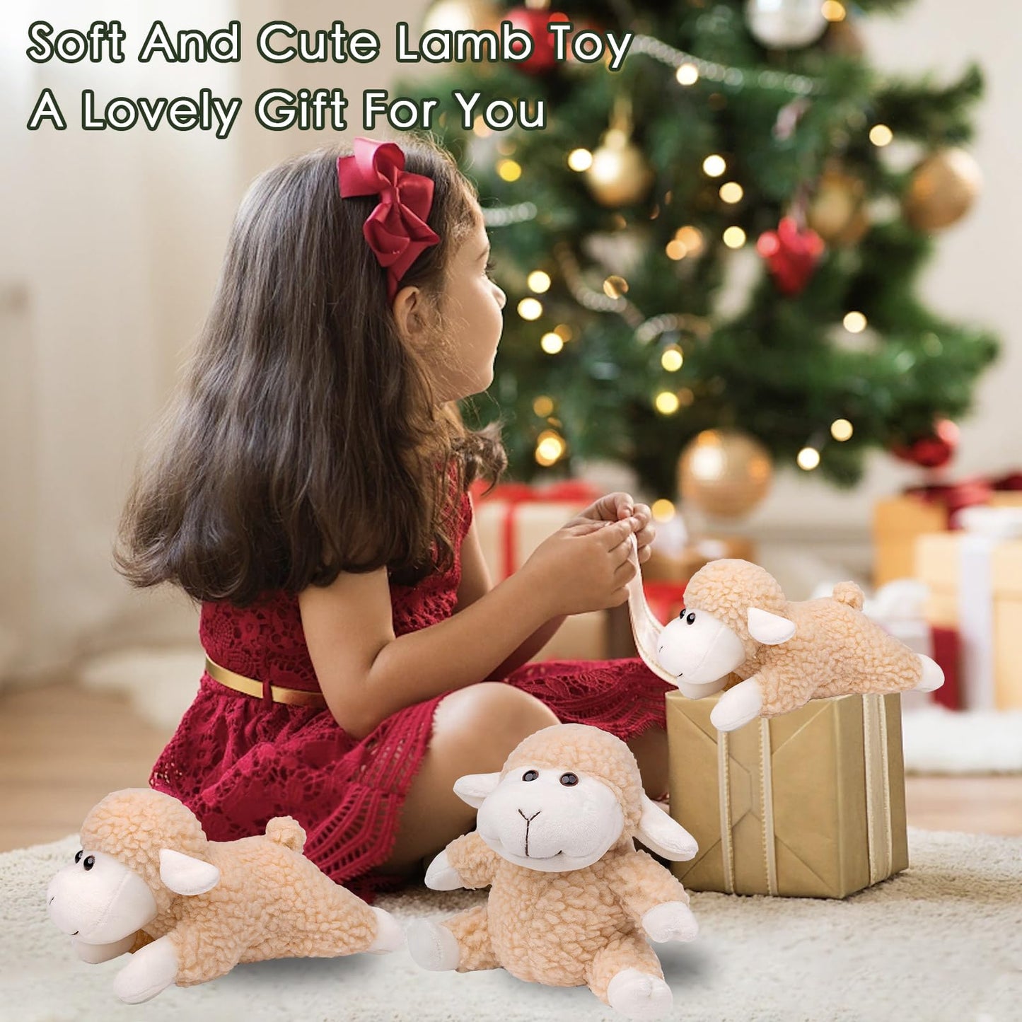 Sheep Stuffed Animal Lamb Plush Decorations 3Pcs (Sitting, Standing, Kneeling) White Sheep Toys Gift for Kids Little Girl/Boy