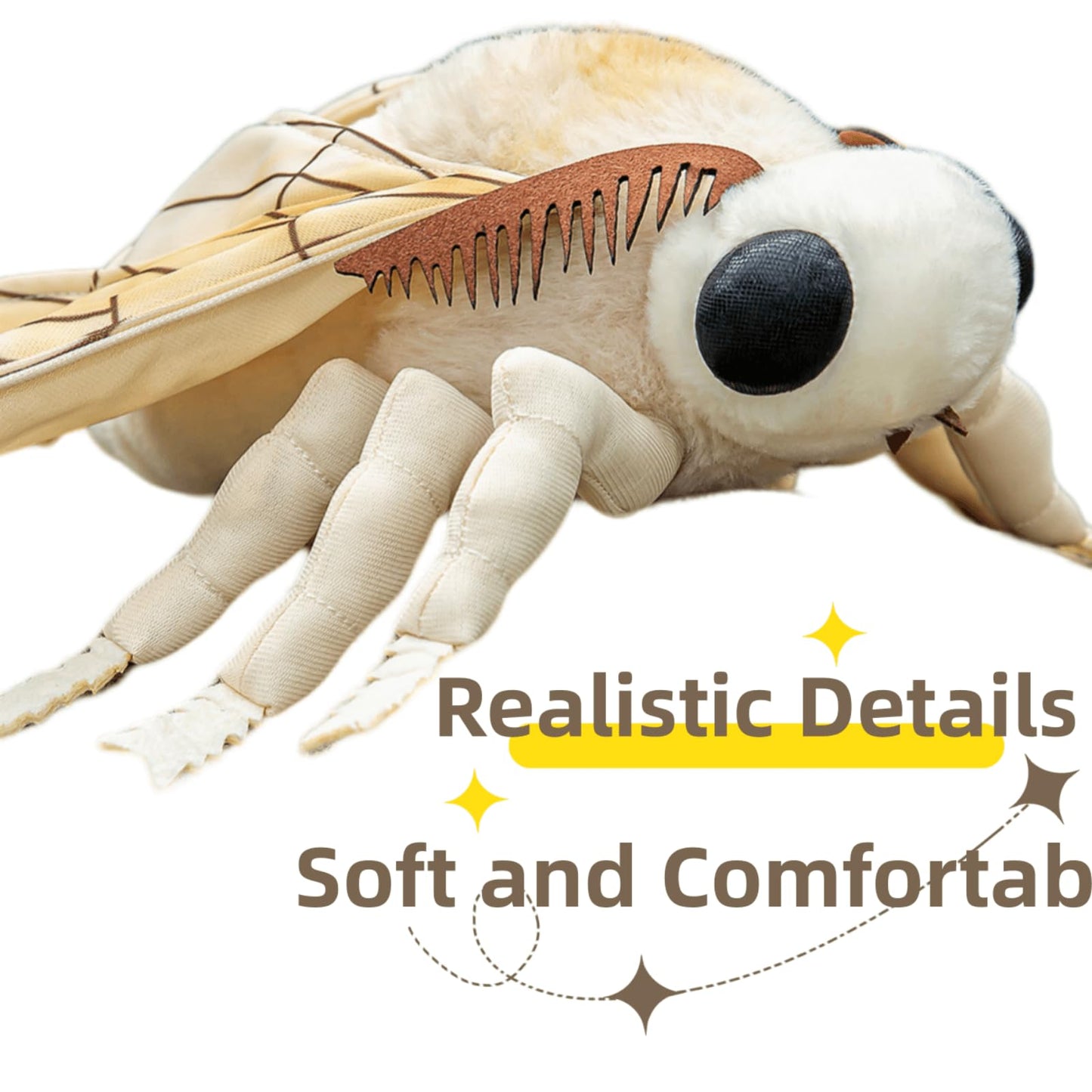 Simulation Silk Moth Stuffed Animal-White-15in, Soft Moth Plush Toy Gifts for Kids, Baby,Home Decor,Hugging Toy
