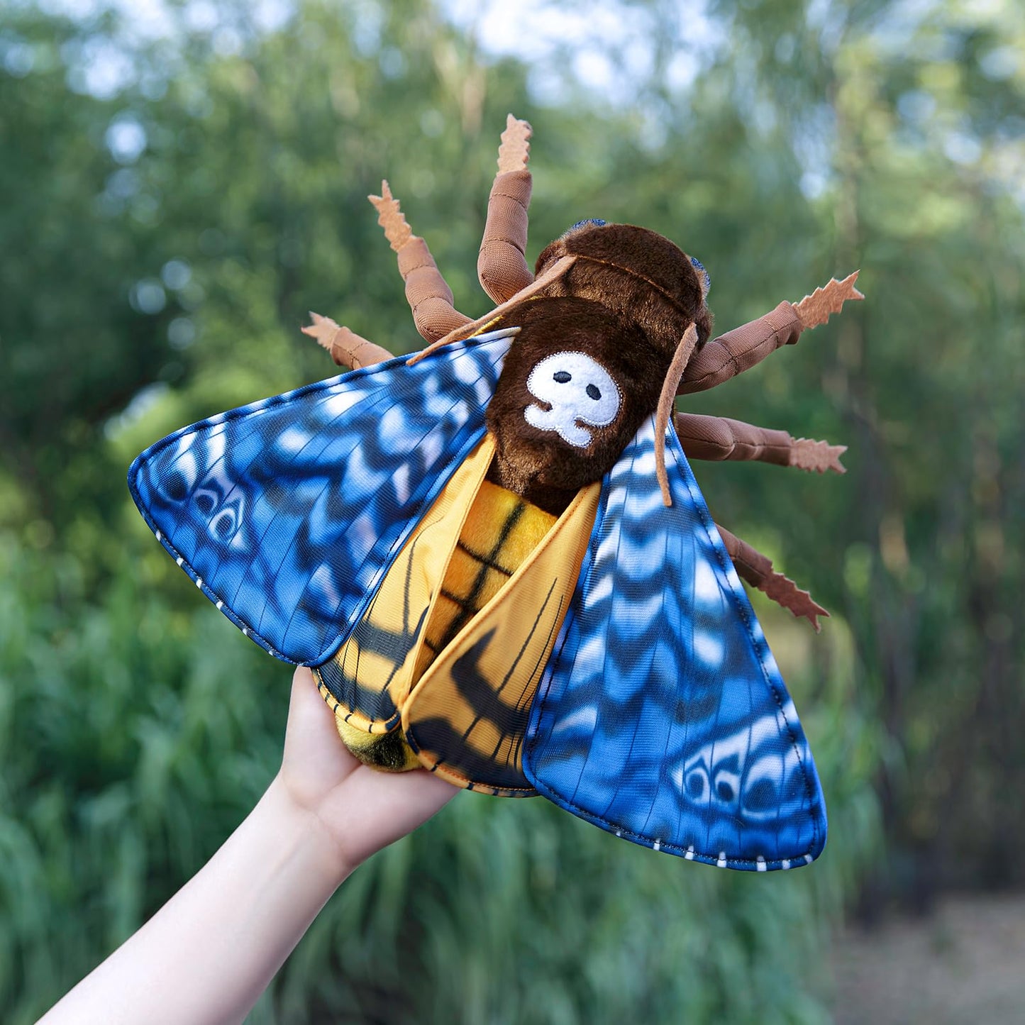 Simulation Deaths Head Hawk Moth Stuffed Animal-Blue 9.8",Lifelike Death's-Head Hawkmoth Plush Toy, Moth Toy,Gifts for Kids,Home Decor