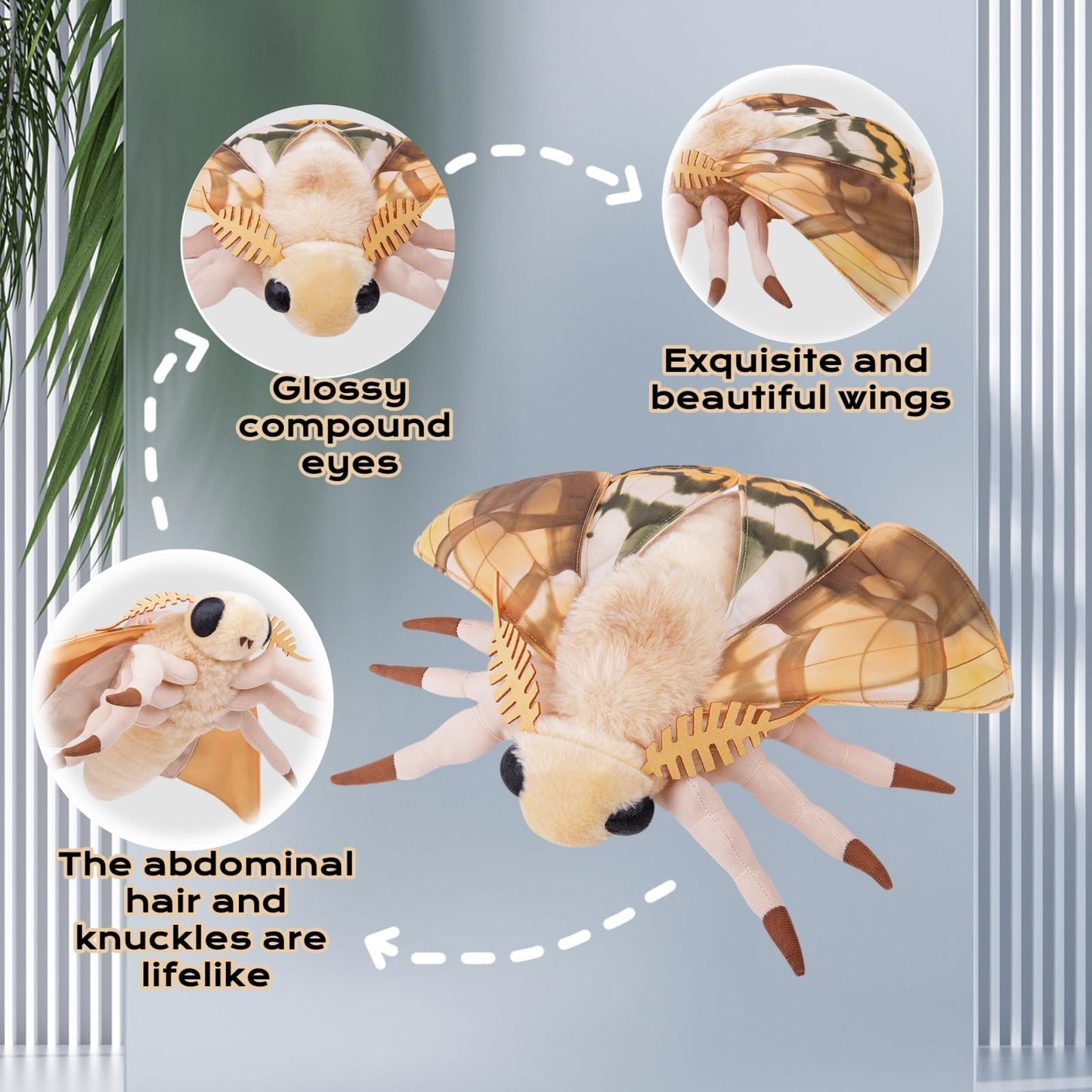 Simulation Dead Leaf Moth Plush Animal - Yellow 9.8 Inch,Dead Leaf Moth Plush Toy, Soft Moth Stuffed Toy for Kids,Home Decor, Cuddle Toy