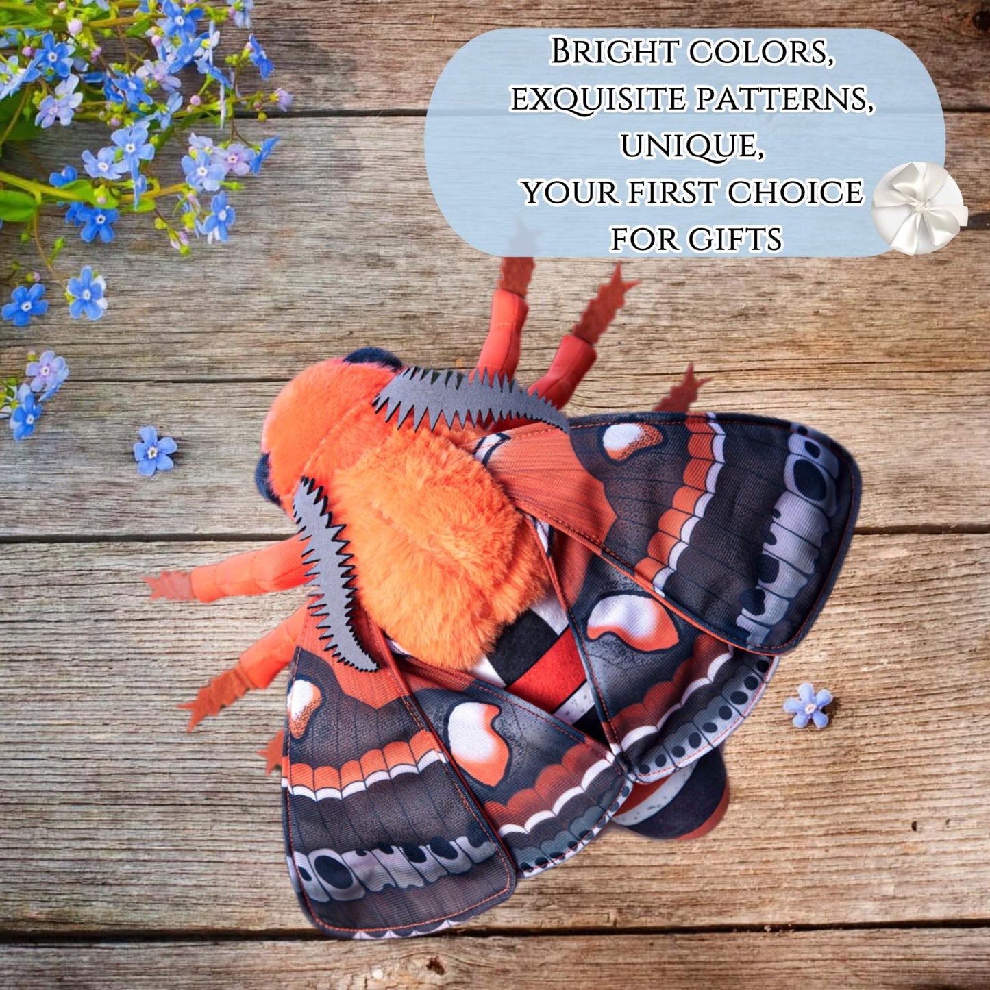 Simulation Cecropia Moth Stuffed Animal - Orange 15 Inch,Soft Moth Plush Toy for Kids, Baby Gifts,Home Decor, Cuddle Toy