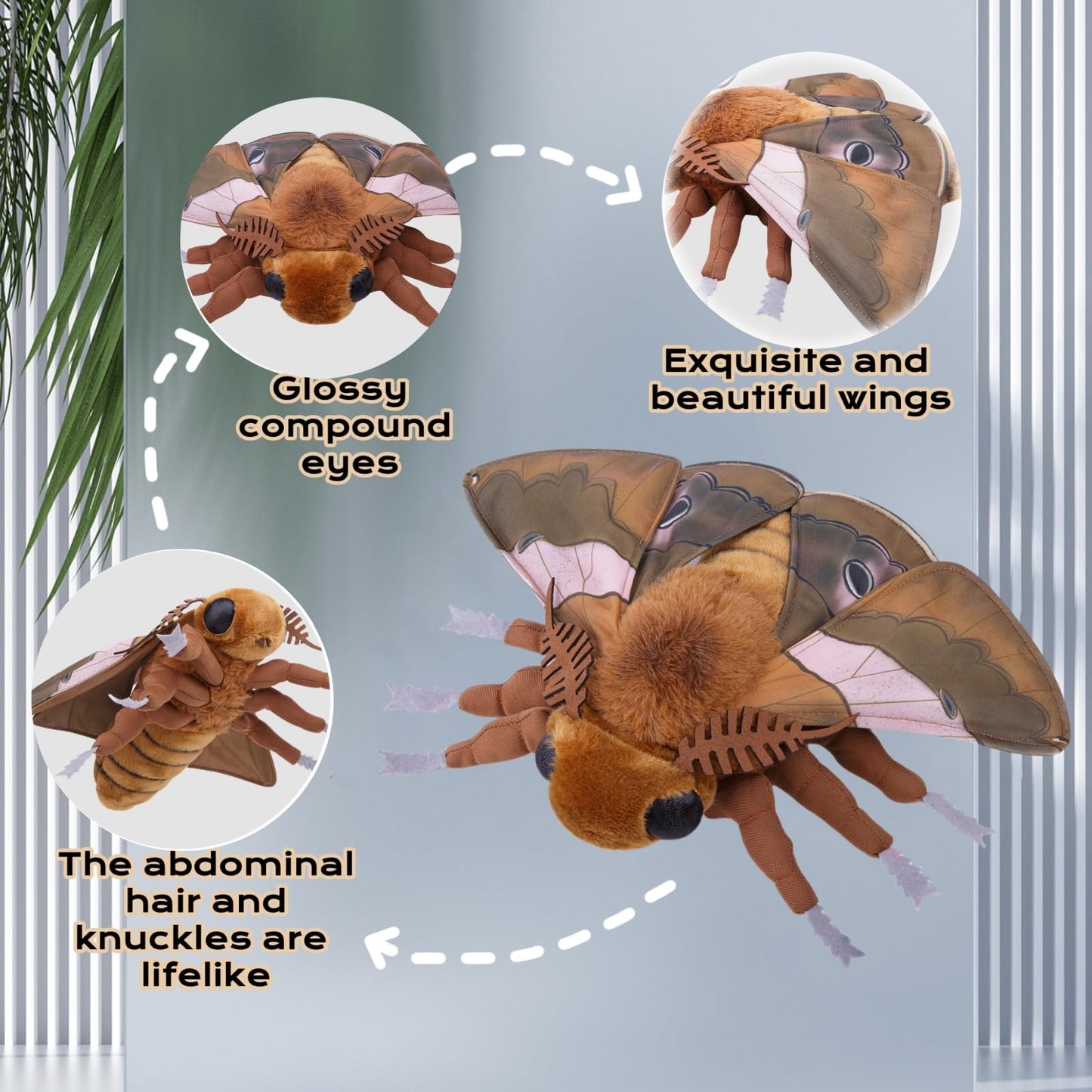 Simulation Ginkgo Moth Plush Animal - Brown 15 Inch,Ginkgo Moth Plush Toy, Soft Moth Stuffed Toy for Kids,Home Decor, Cuddle Toy