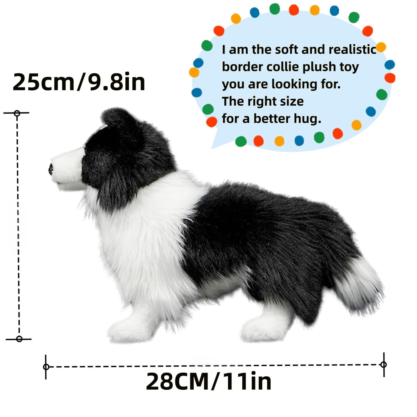 Realistic Border Collie Stuffed Animal-12in,Dog Plush,Soft Toy for Kids, Home Decor,Hugging Toy